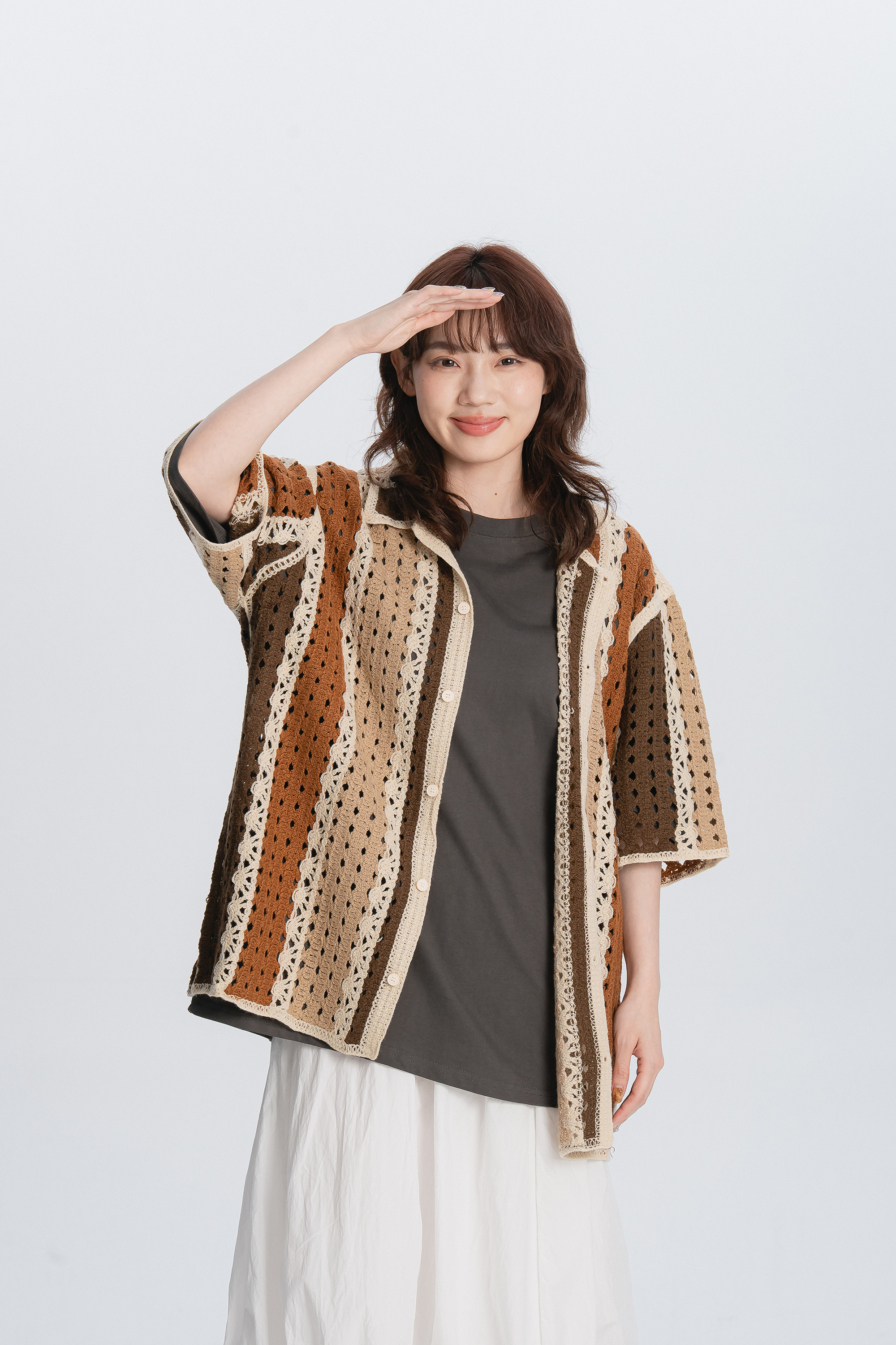 焦糖餅乾簍空針織短襯