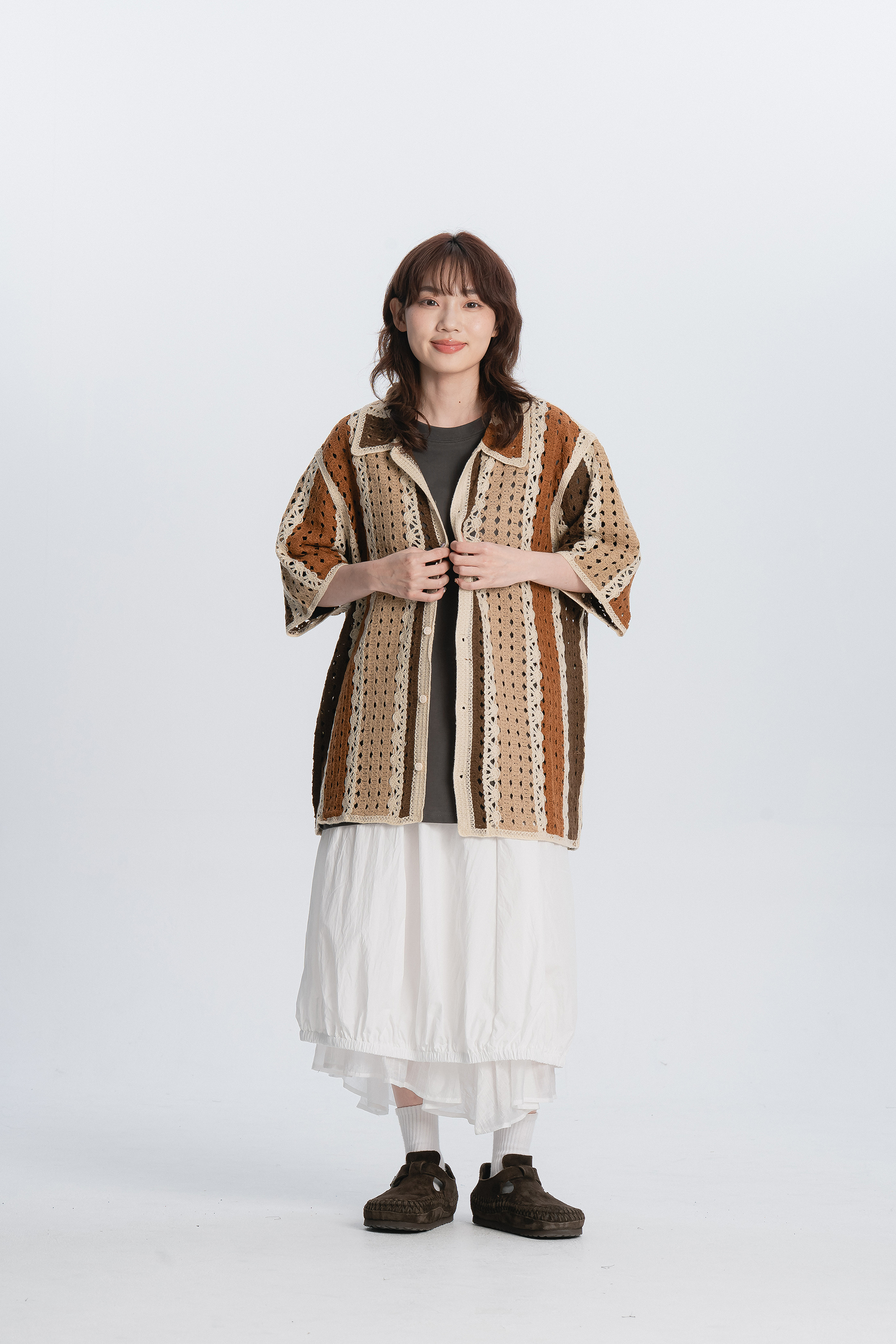 焦糖餅乾簍空針織短襯