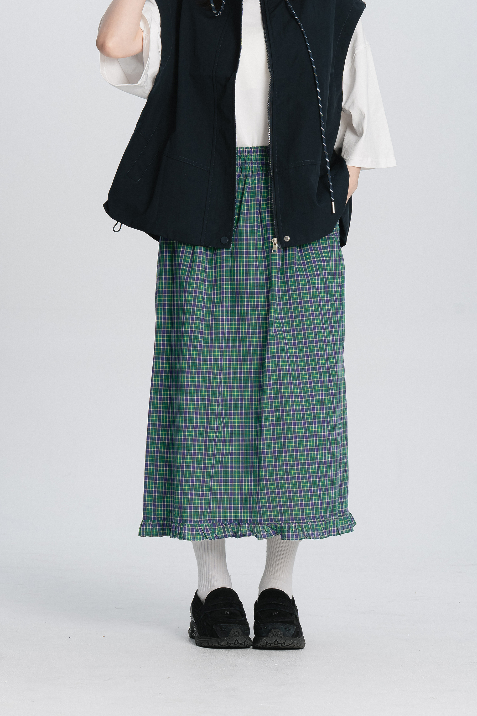 日系跳色格紋花半裙 3色