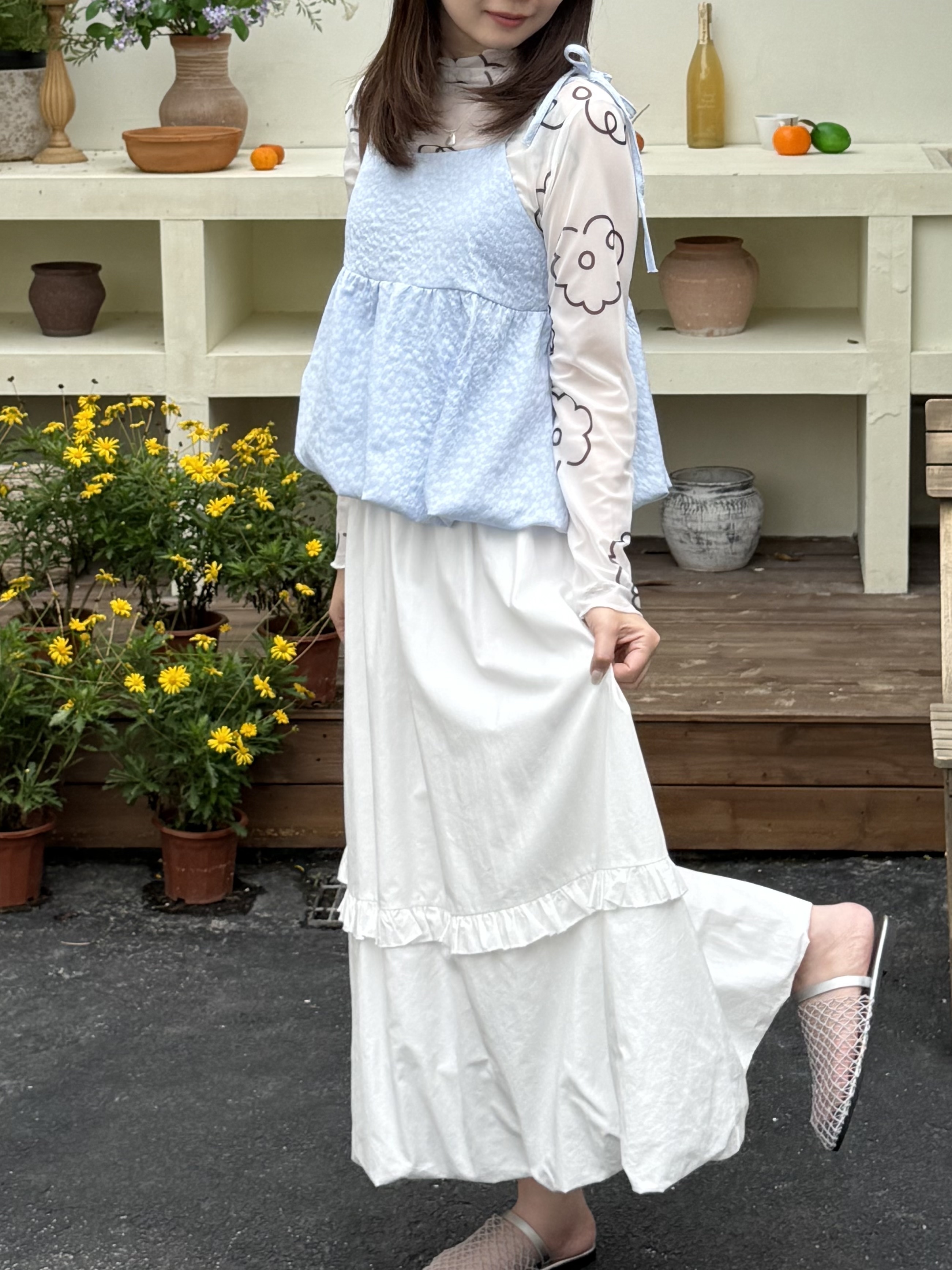 全鬆緊下擺花邊氣球裙