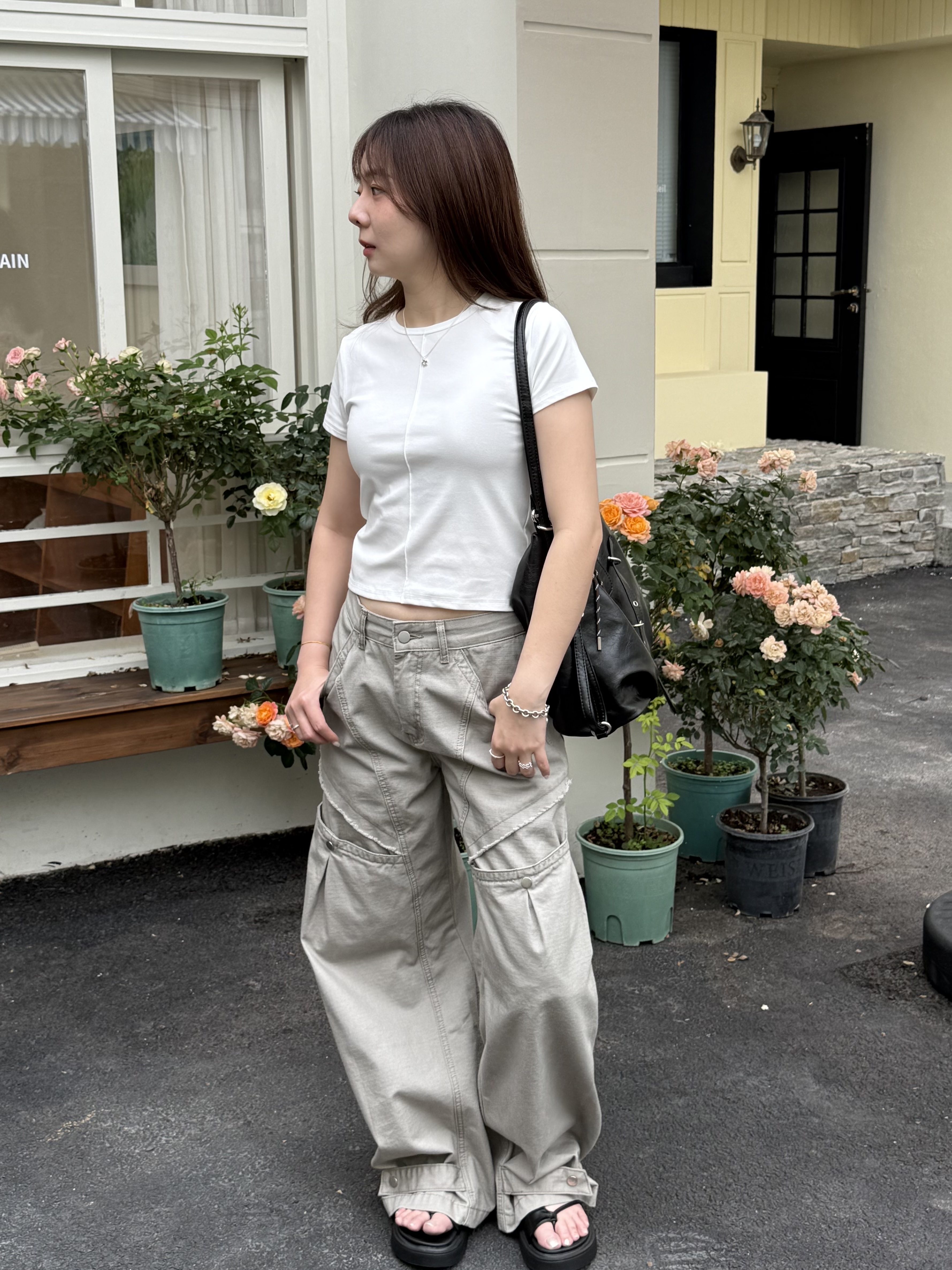 造型彎刀中腰工裝褲