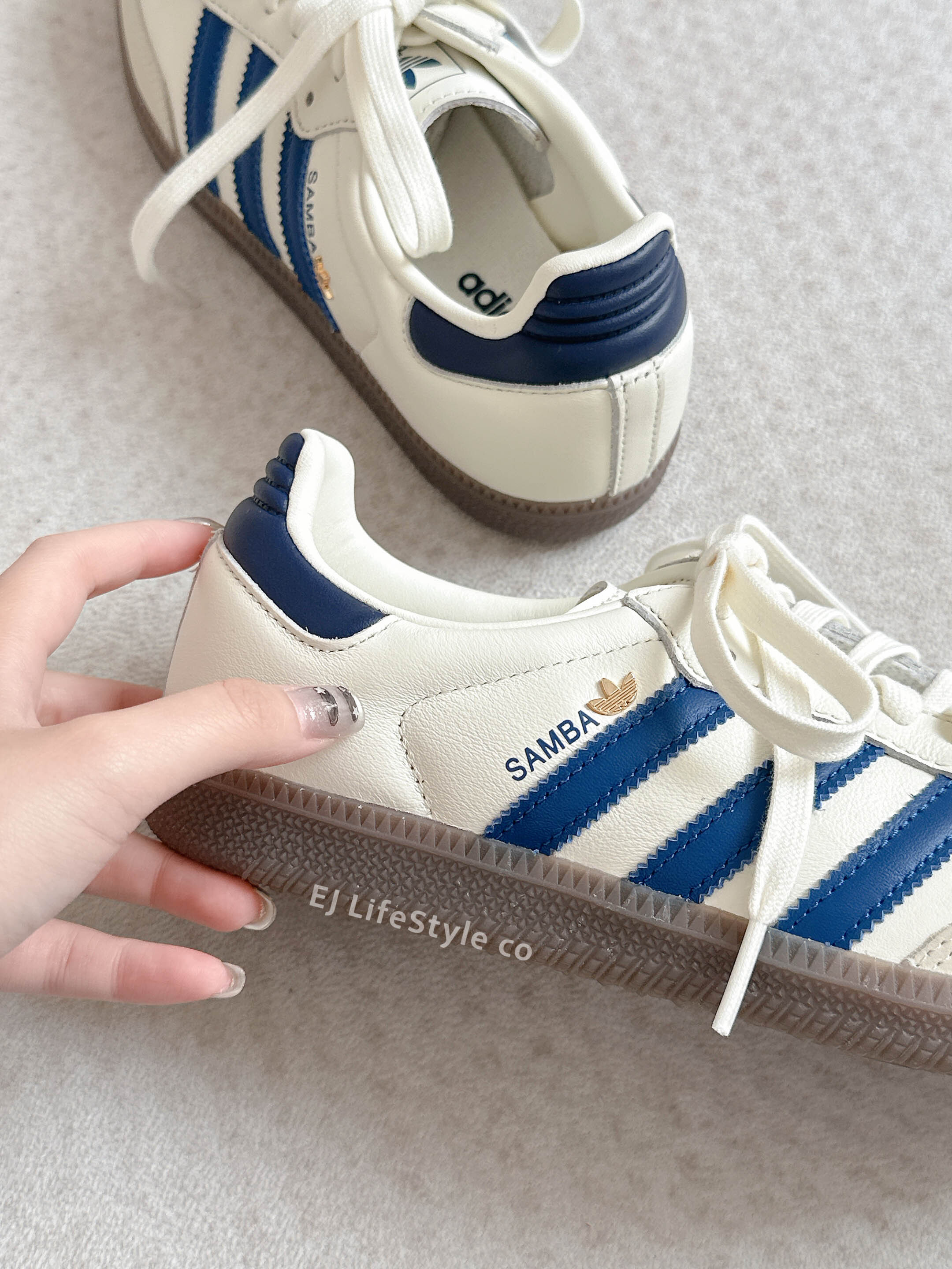 ADIDAS SAMBA OG 奶油深海藍 奶油白 米色 焦糖底 金屬小標 三葉草 女鞋 IH6627 / 調貨