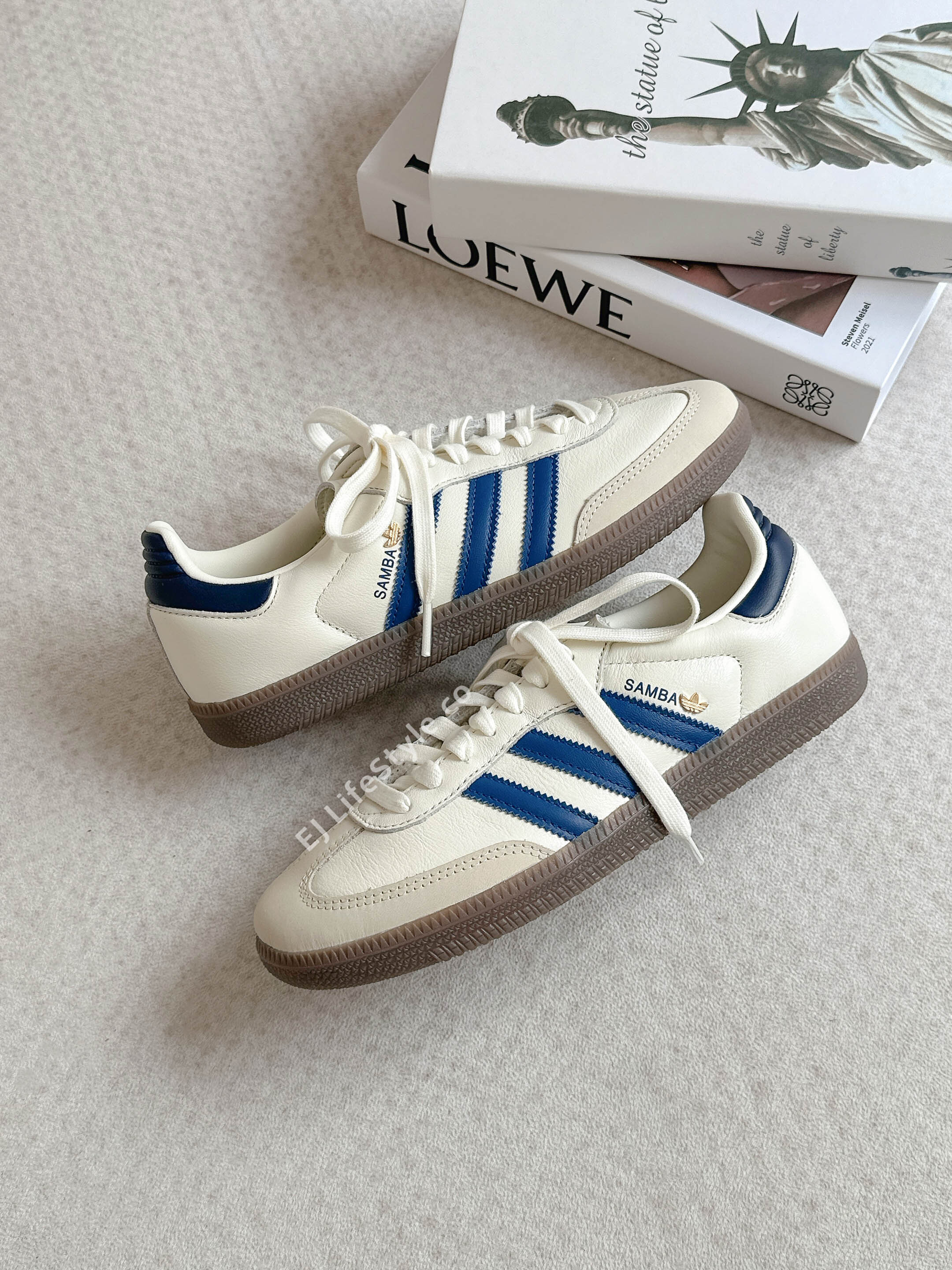 ADIDAS SAMBA OG 奶油深海藍 奶油白 米色 焦糖底 金屬小標 三葉草 女鞋 IH6627 / 調貨