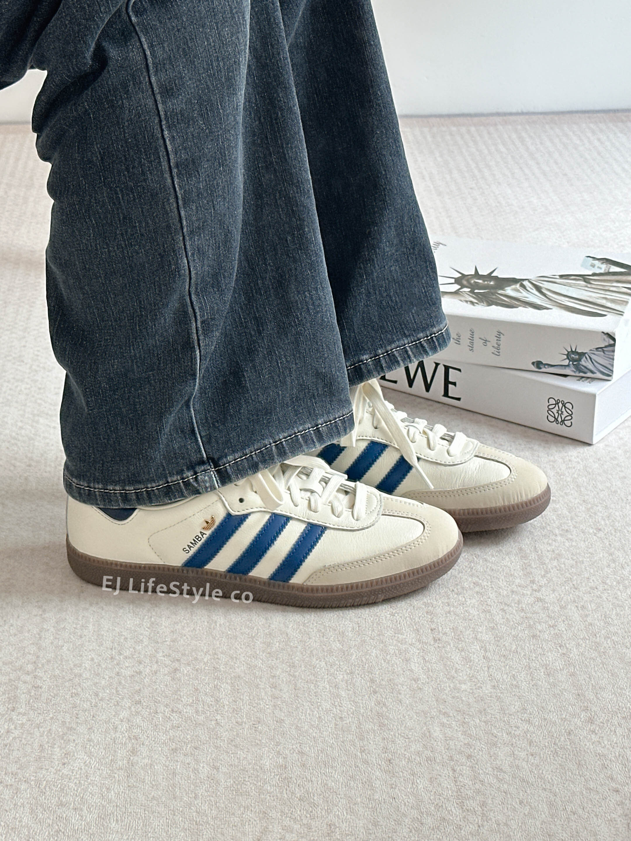 ADIDAS SAMBA OG 奶油深海藍 奶油白 米色 焦糖底 金屬小標 三葉草 女鞋 IH6627 / 調貨