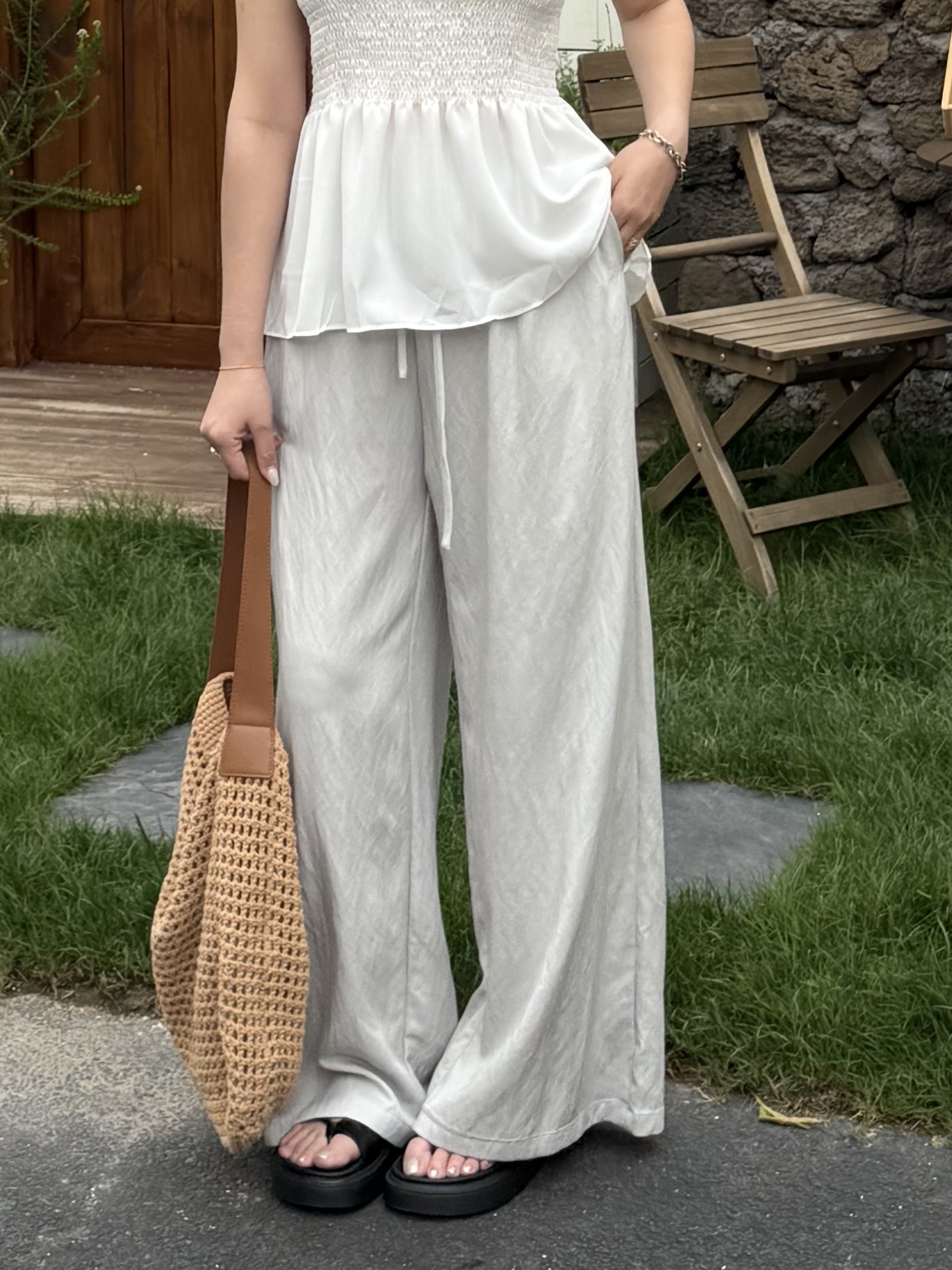 全鬆緊水洗寬褲