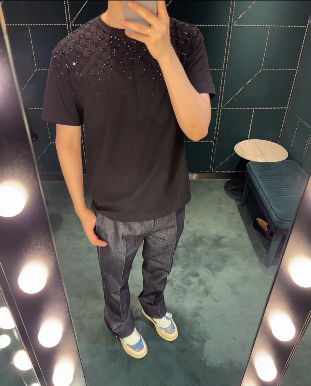 GG 黑色 滿天閃石 Tee 成人款