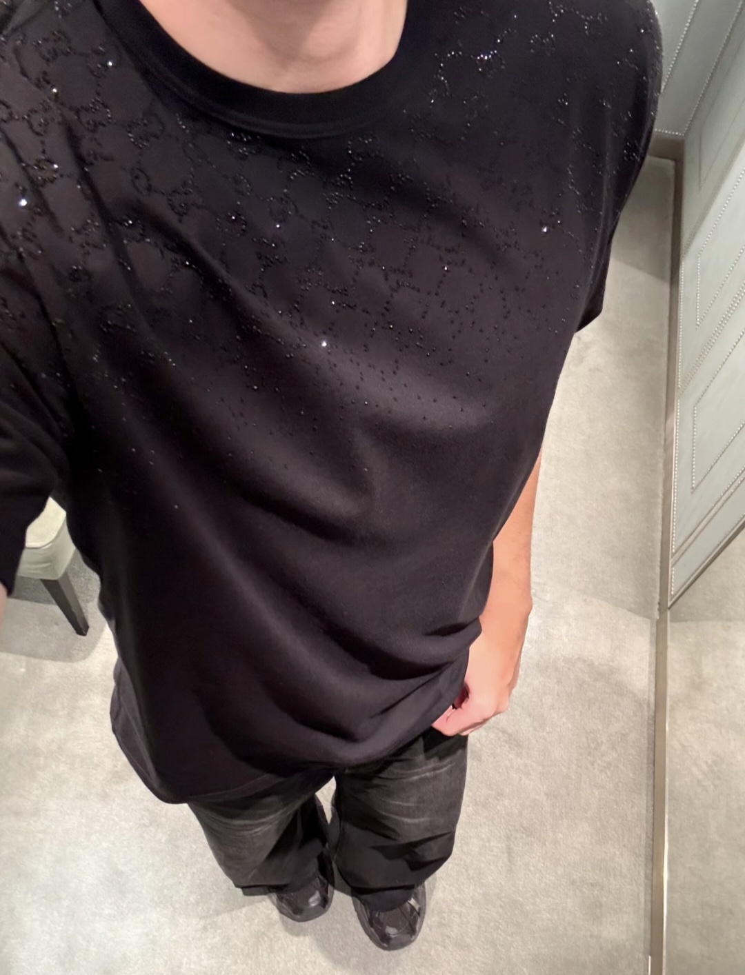 GG 黑色 滿天閃石 Tee 成人款