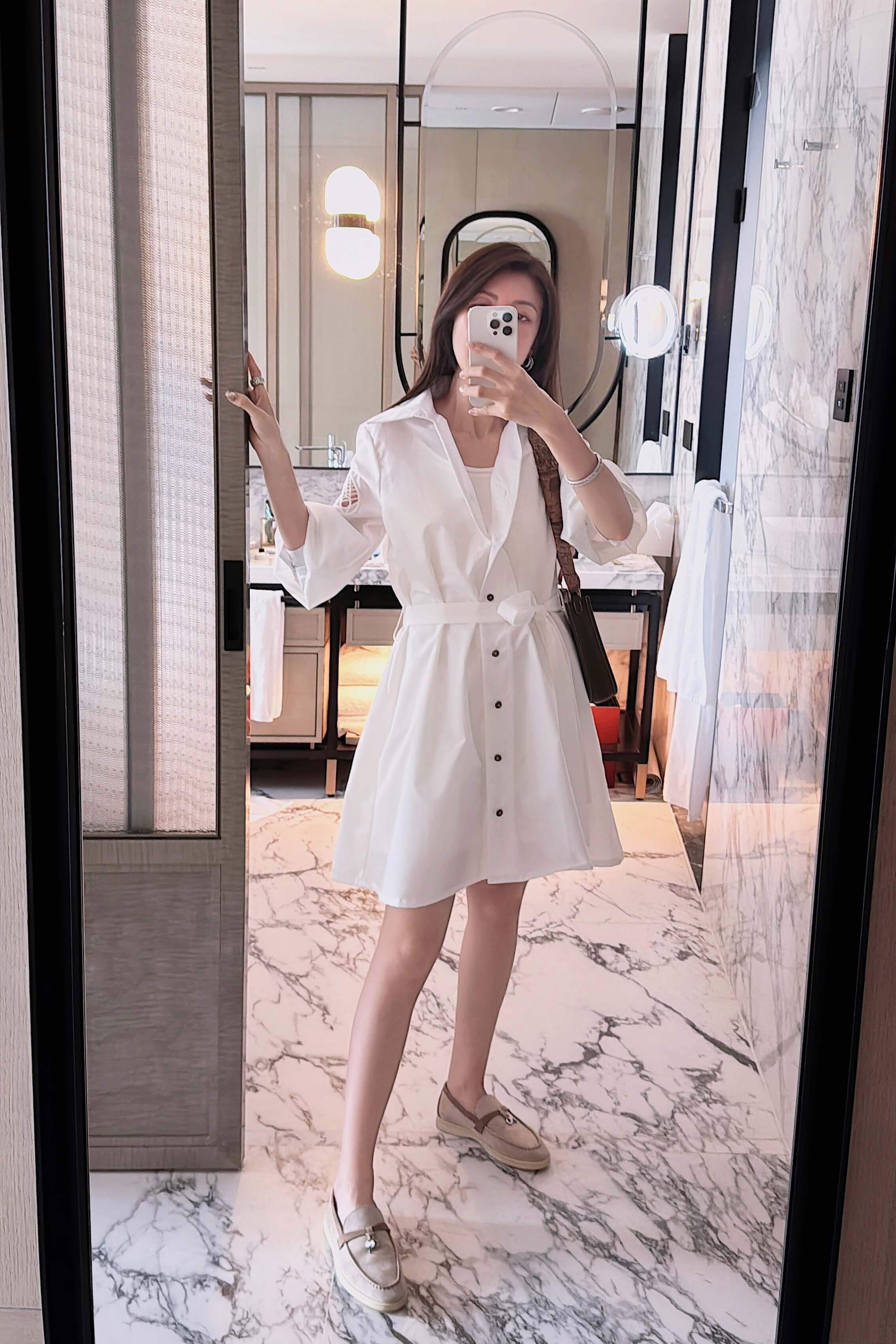 Embroidered Sleeve Button Up Shirt Dress_DS264L15