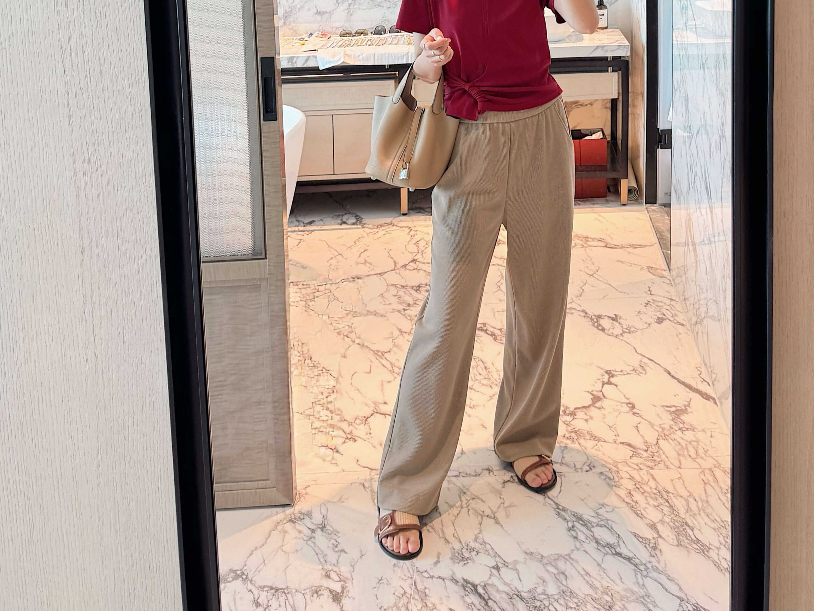 Textured Elasticated Waist Straight Leg Pants_PT263L42