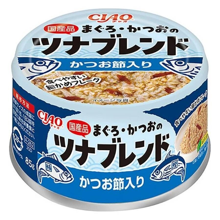 CIAO 貓罐頭．吞拿魚+鰹魚+鰹魚片混合罐85g #A-262