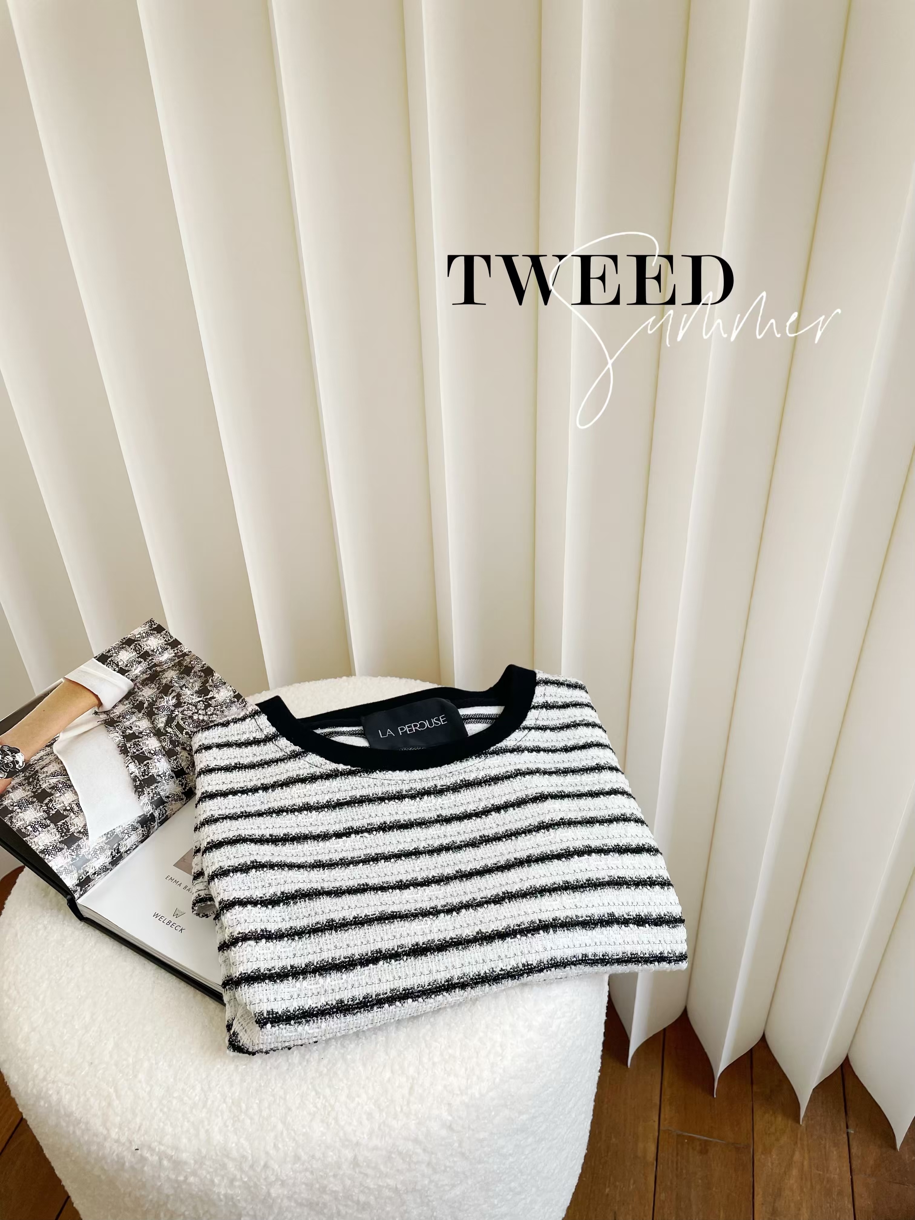 Tweed Striped Short Sleeve Top_TP264L29