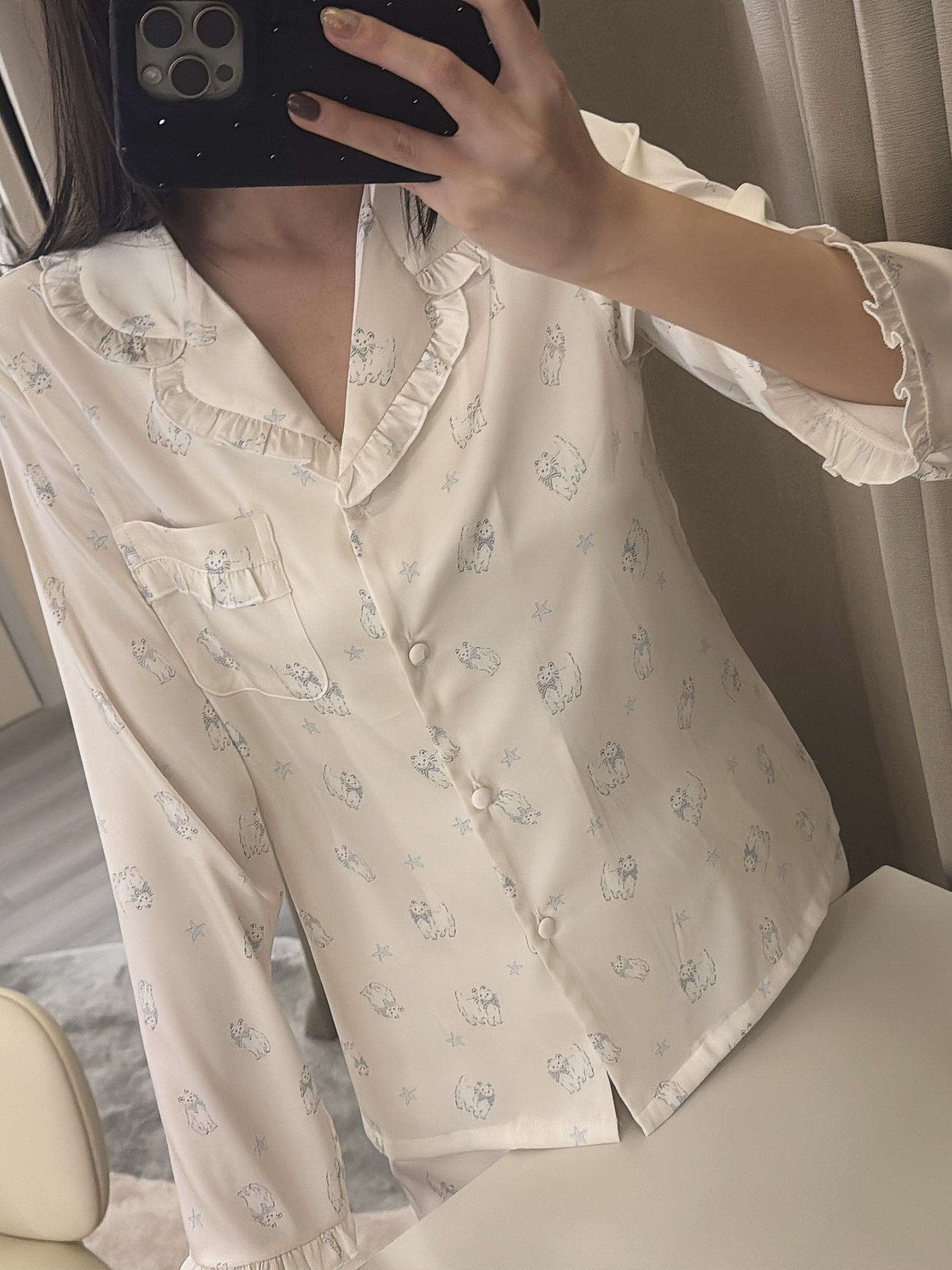 O10 小貓咪長袖睡衣 M/L (三色)