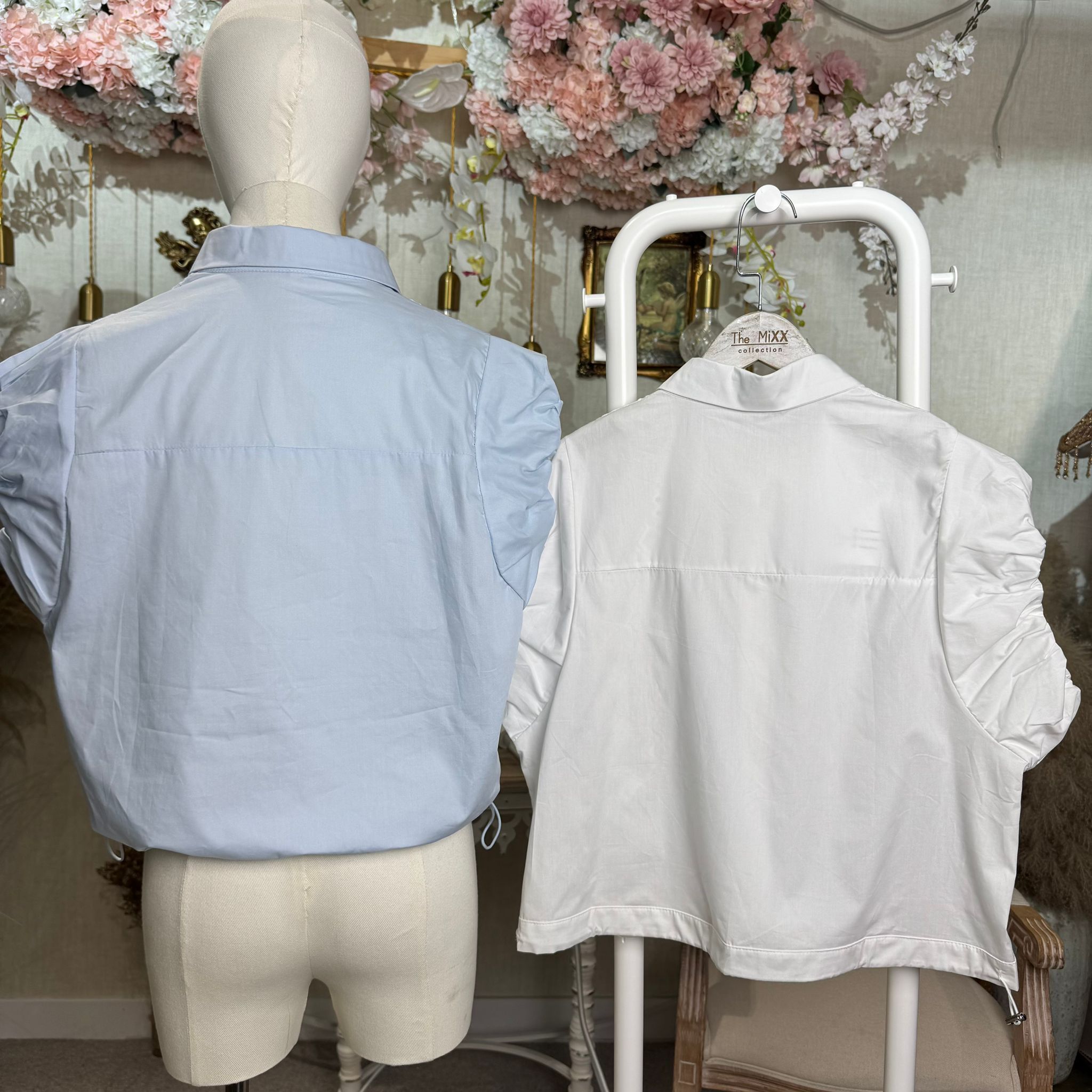 HKCG0403-012 TOP短款泡泡袖襯衫 (A12白/B12淺藍)