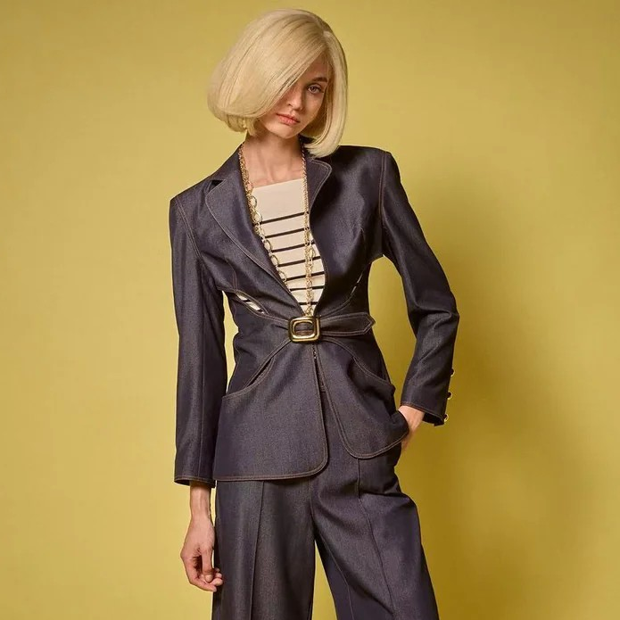 1EA0408-089 [EDWARD ACHOUR] Cut-Out Belted Denim Jacket - Dark Indigo #100103/1003 (EU)