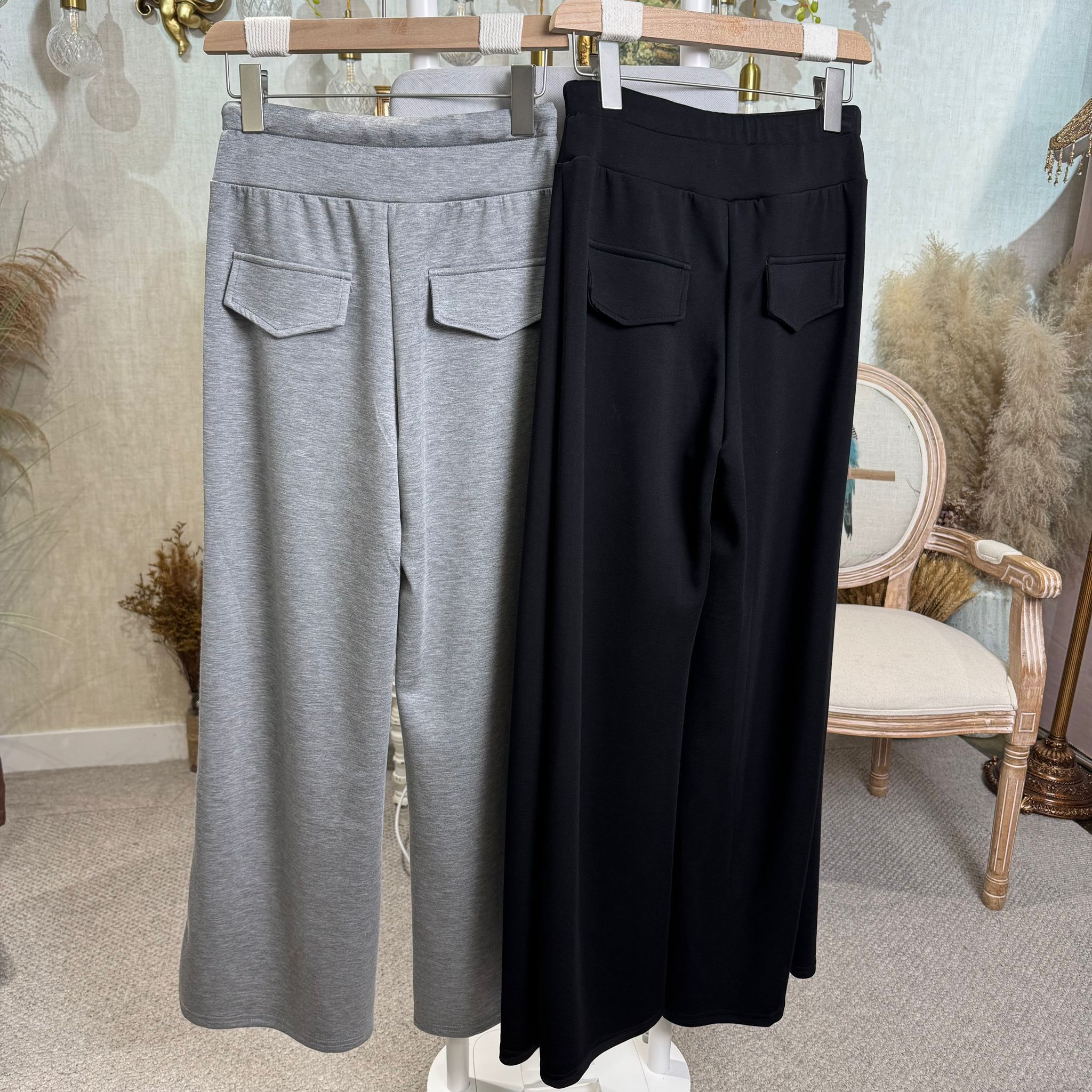 HKCG0403-004 BOT後袋抽繩闊腿褲 (A4淺灰/B4黑)