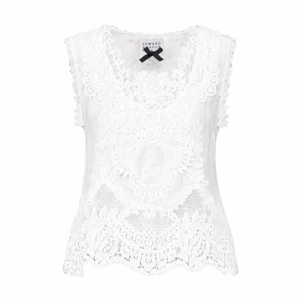 1EA0408-091 [EDWARD ACHOUR] Ornate Floral Lace V-Neck Top White #100721/1060 (EU)