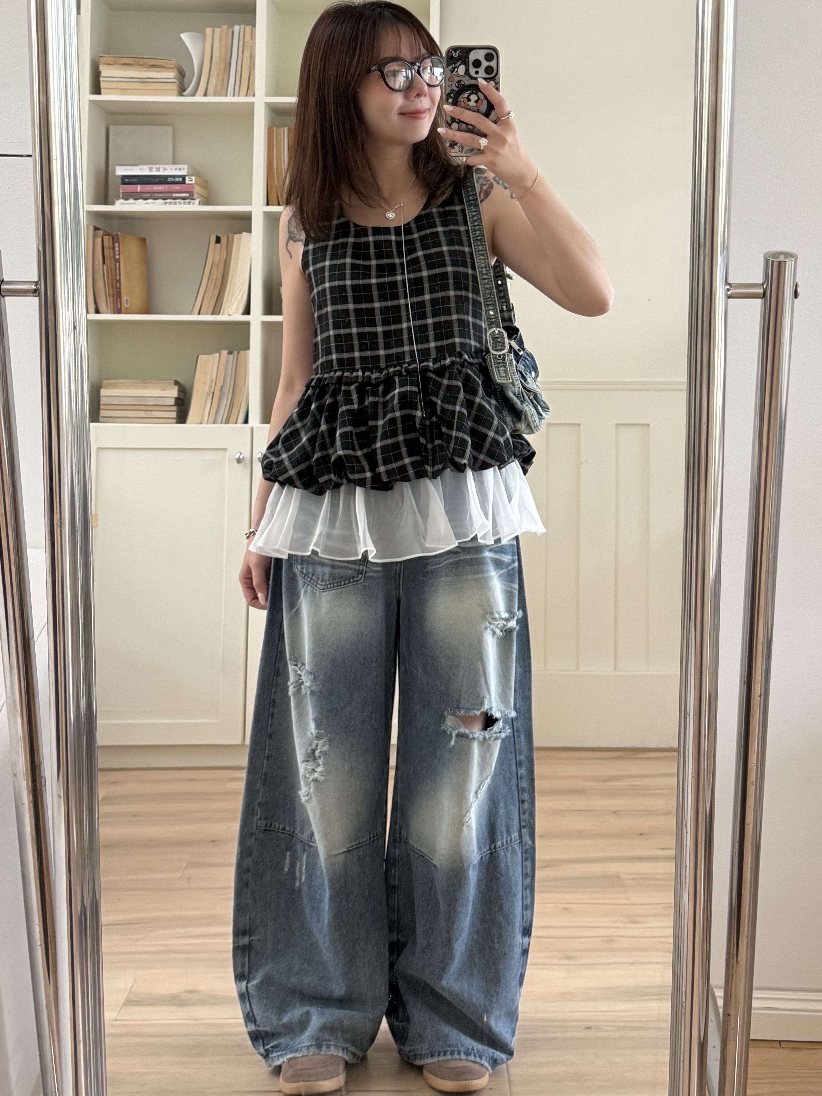 格紋拼接氣球背心