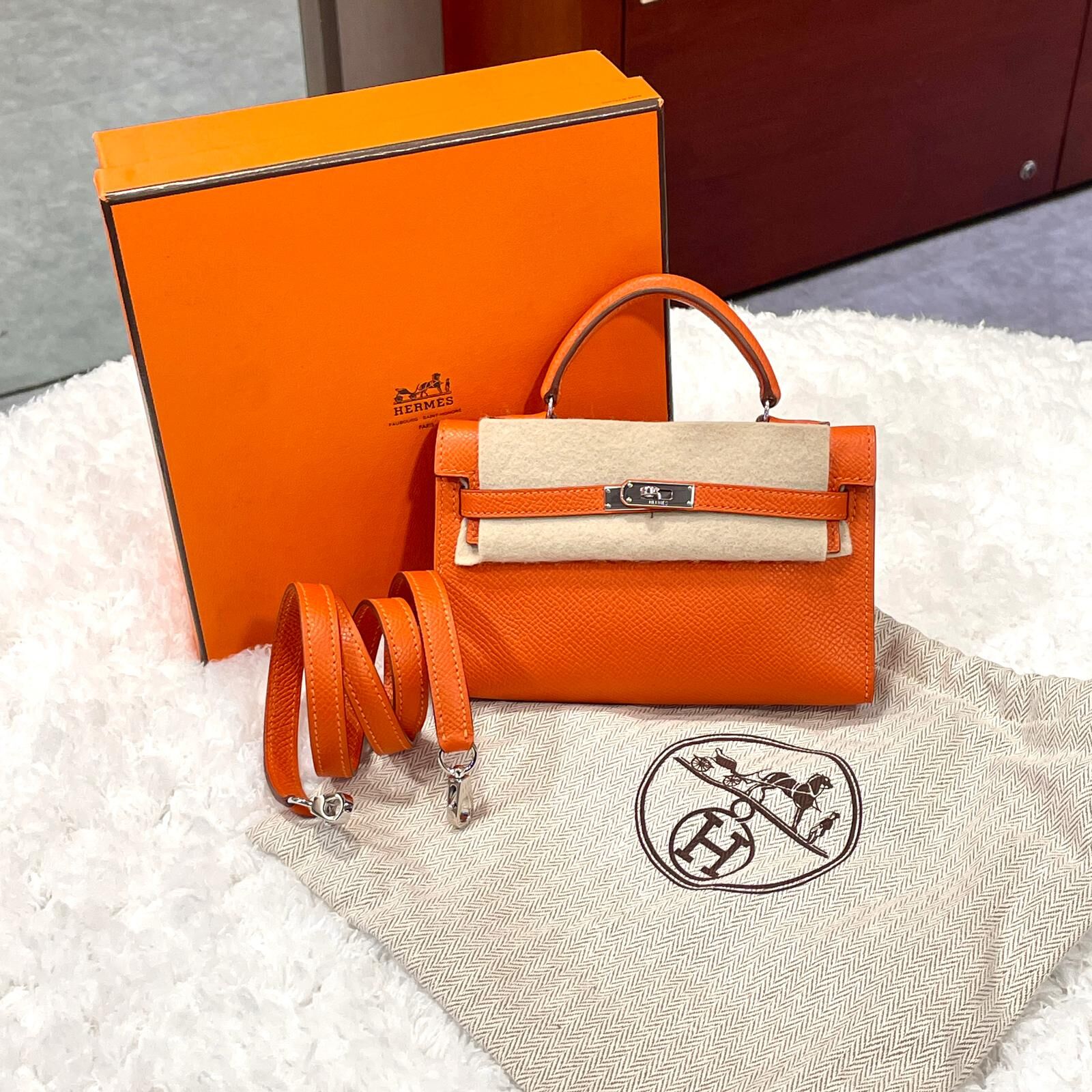 收藏未使用品❣️Hermès  Kelly Tiny O刻(2011) 93 Orange Epsom PHW  Leather Palladium Hardware #香榭站正品