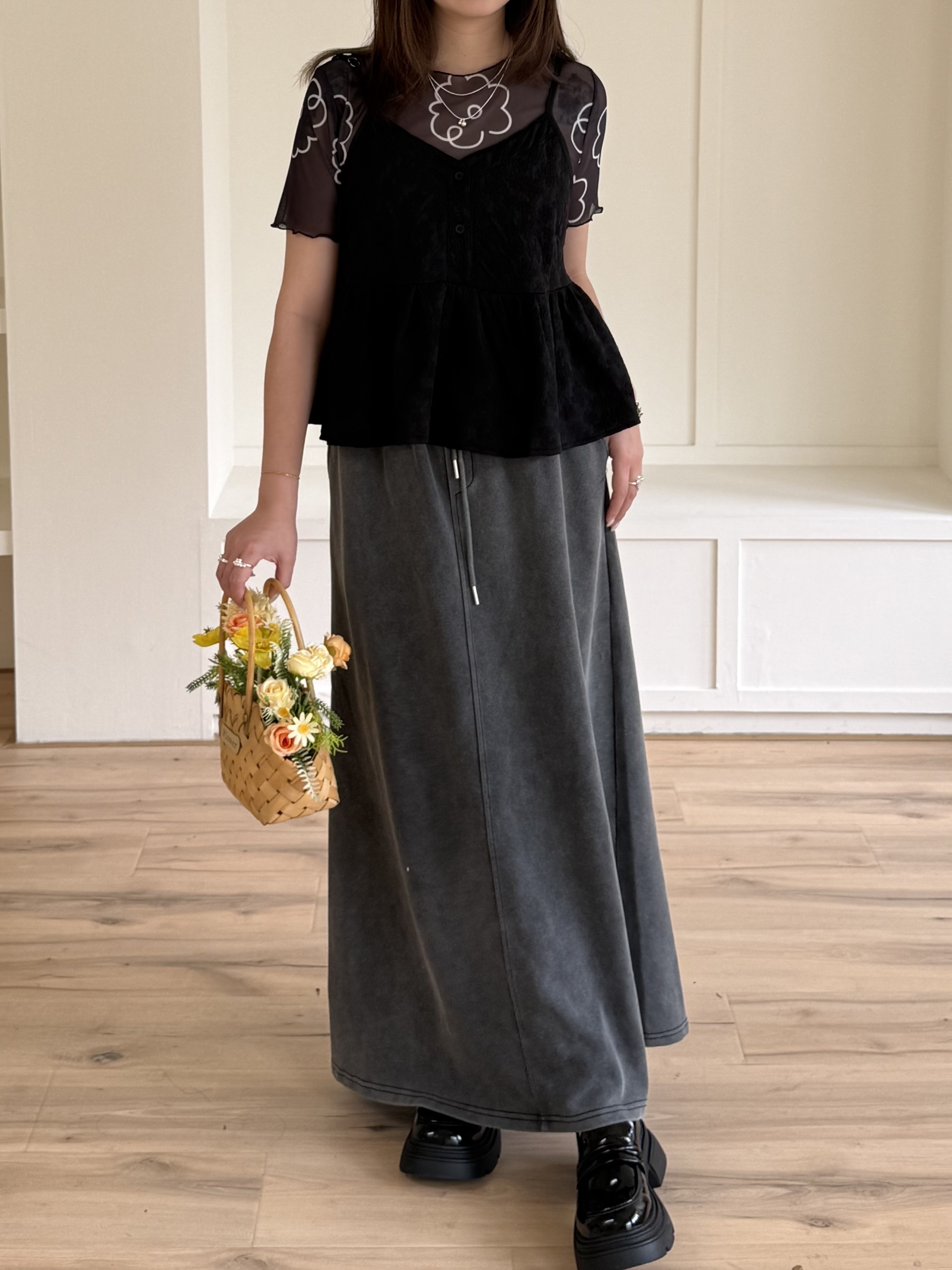 全鬆緊牛仔A字長裙