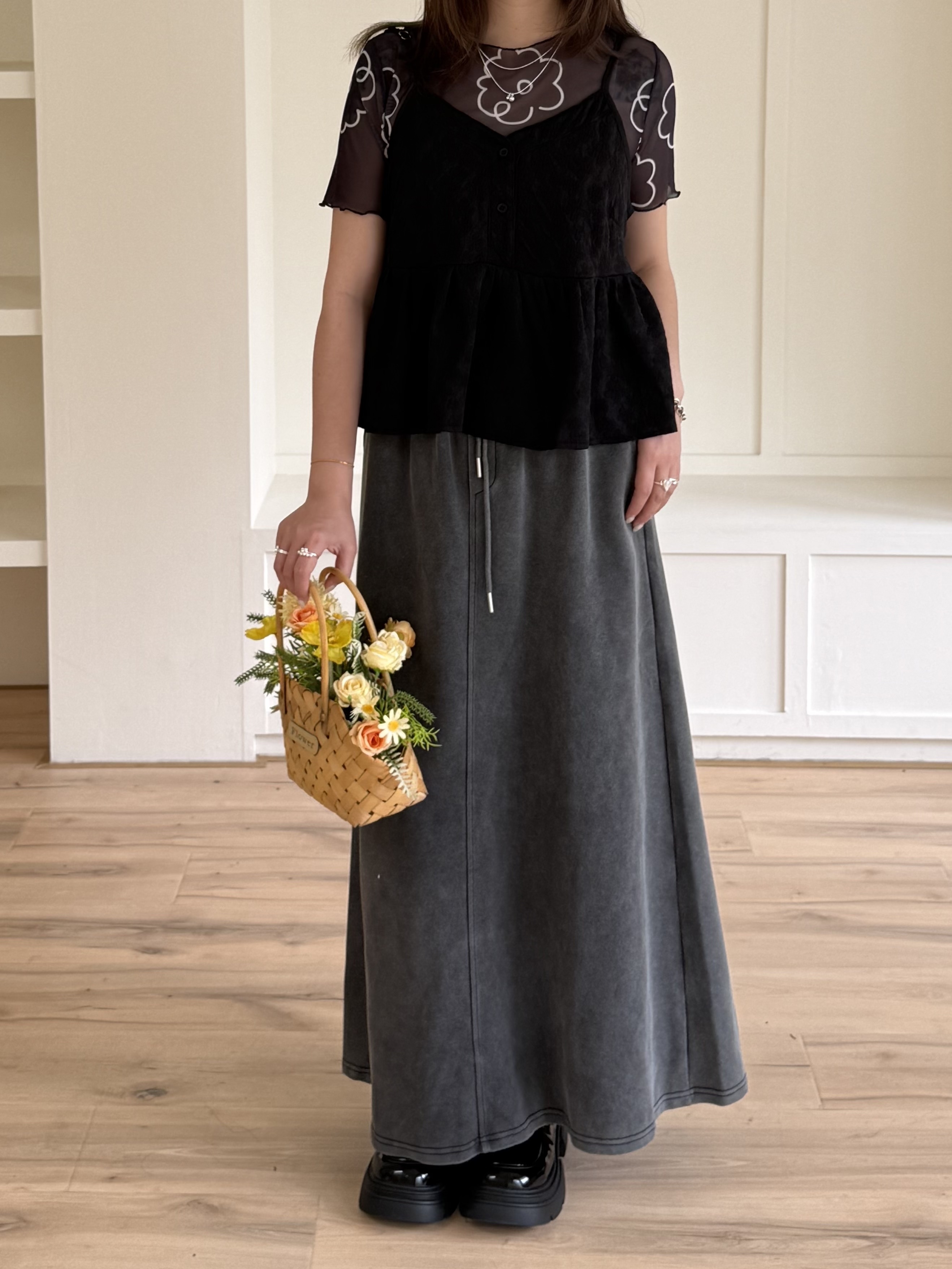 全鬆緊牛仔A字長裙