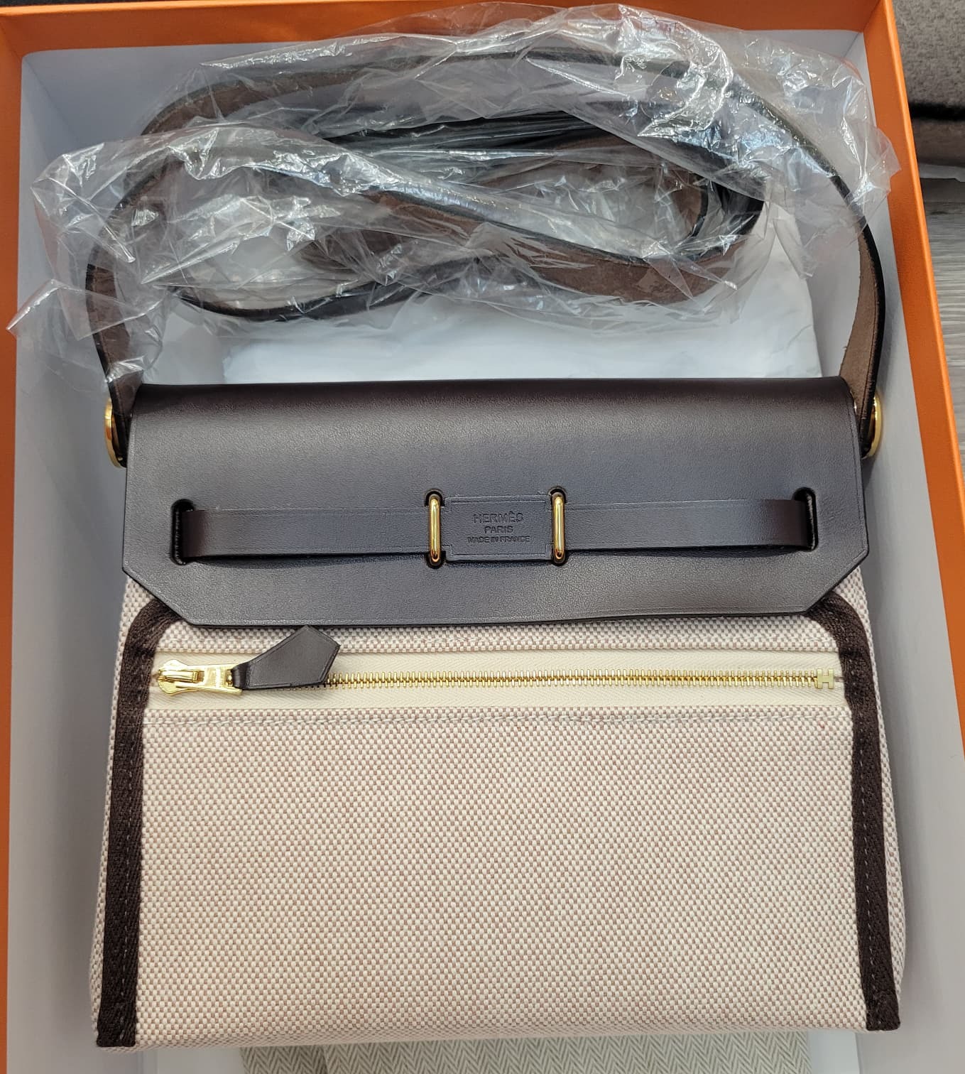 Hermes Herbag Zip 20 Mini Ecru/Ebene CC 烏木色/米白 金扣