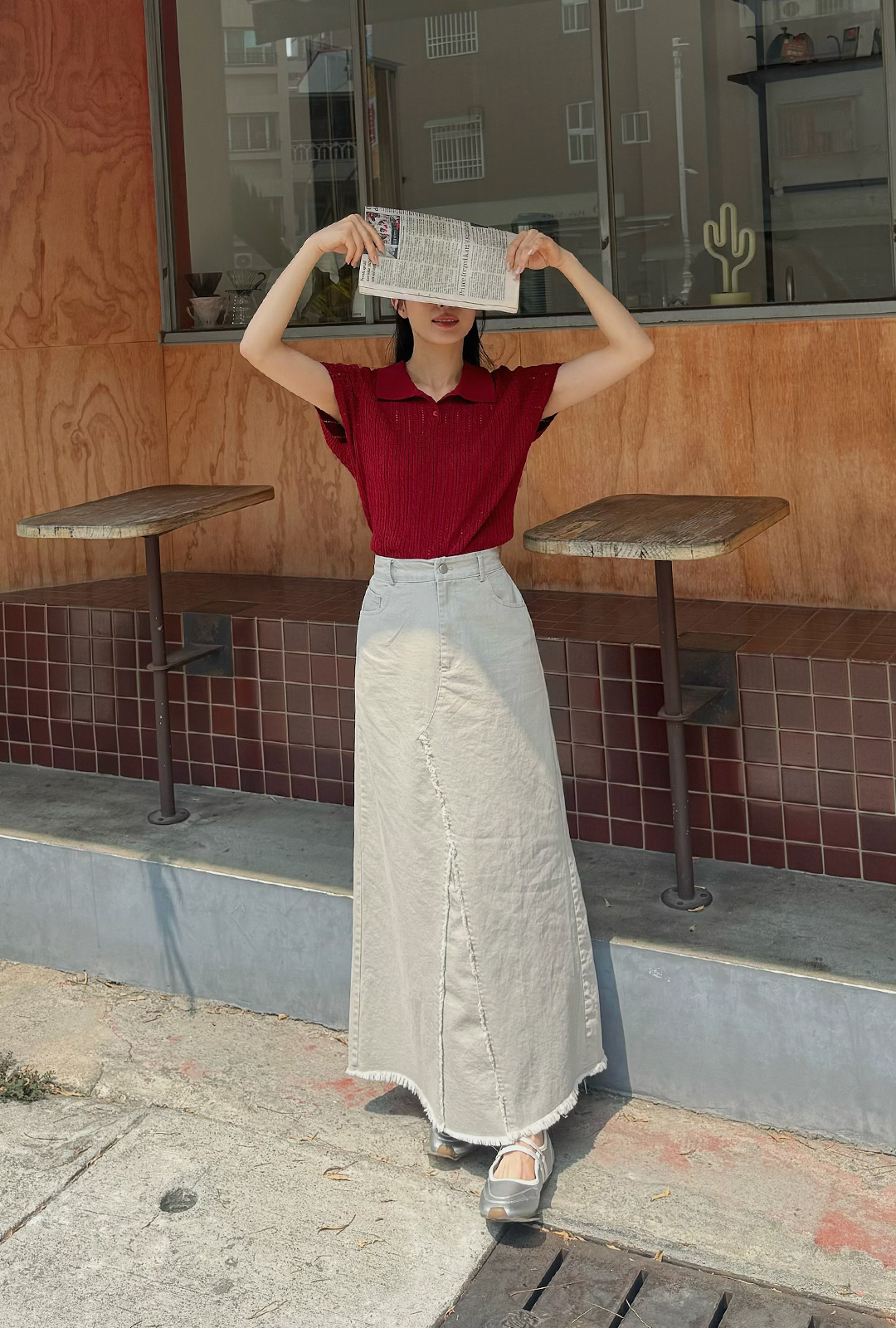 G6049-自訂毛邊洗水斜紋裙