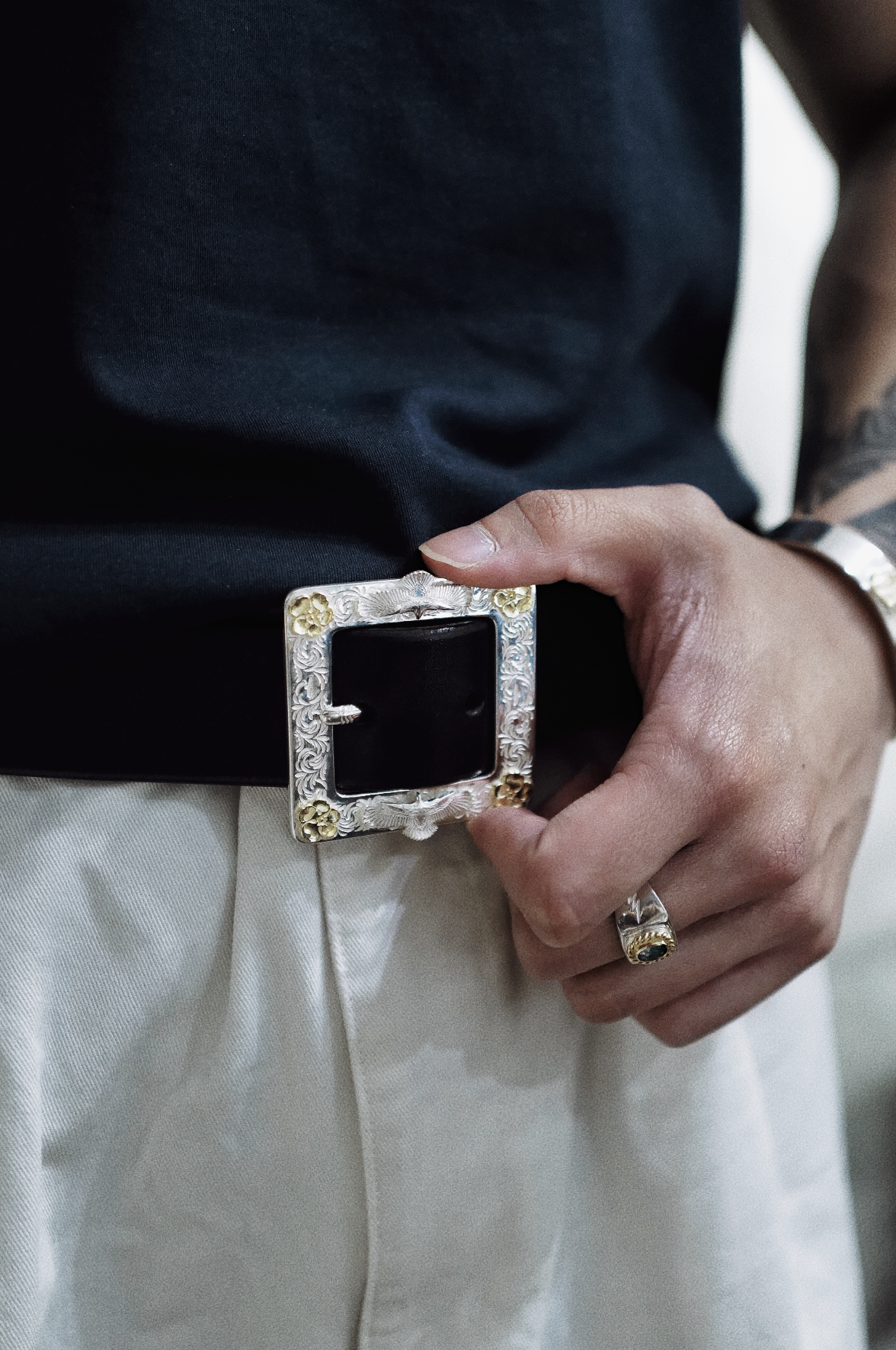 唐草木槿花Eg-05腰帶 SV925 single pin belt arabesque/K18YG hibisucus metal / eg-05(SV925)