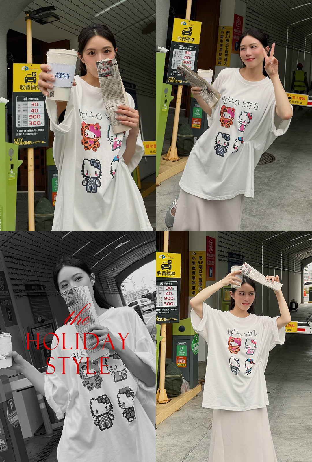 G5980-美式潮牌像素KITTY棉T