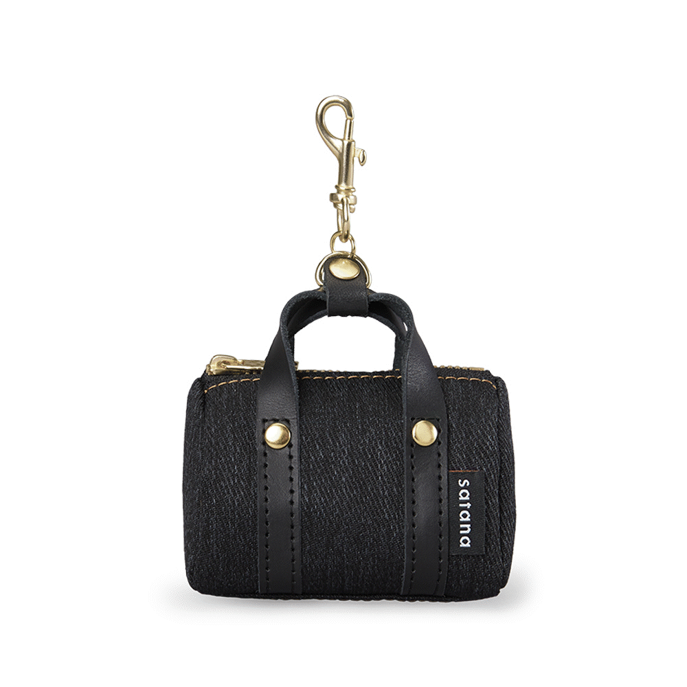Denim 迷你波士頓吊飾包-丹寧黑