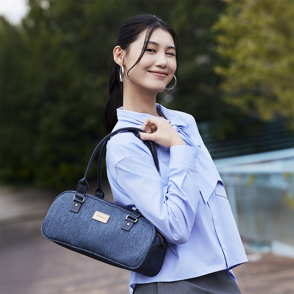 Denim 真皮背帶法棍包-深丹寧藍