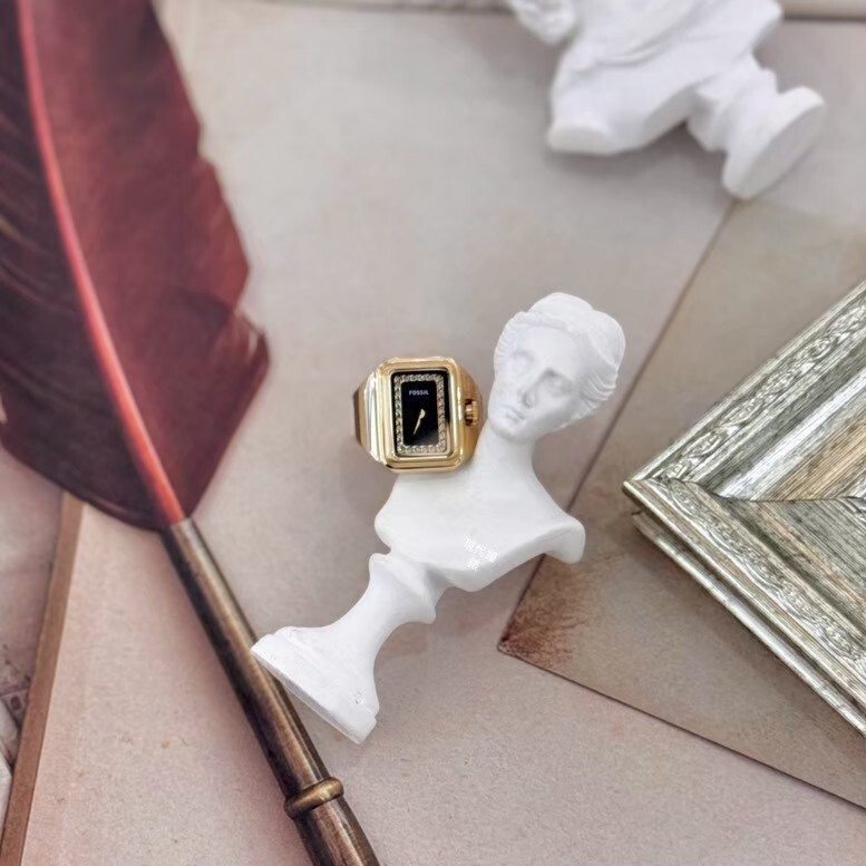 【FOSSIL】Raquel Watch Ring 手錶戒指 (黑)ES5447 14mm 現代鐘錶