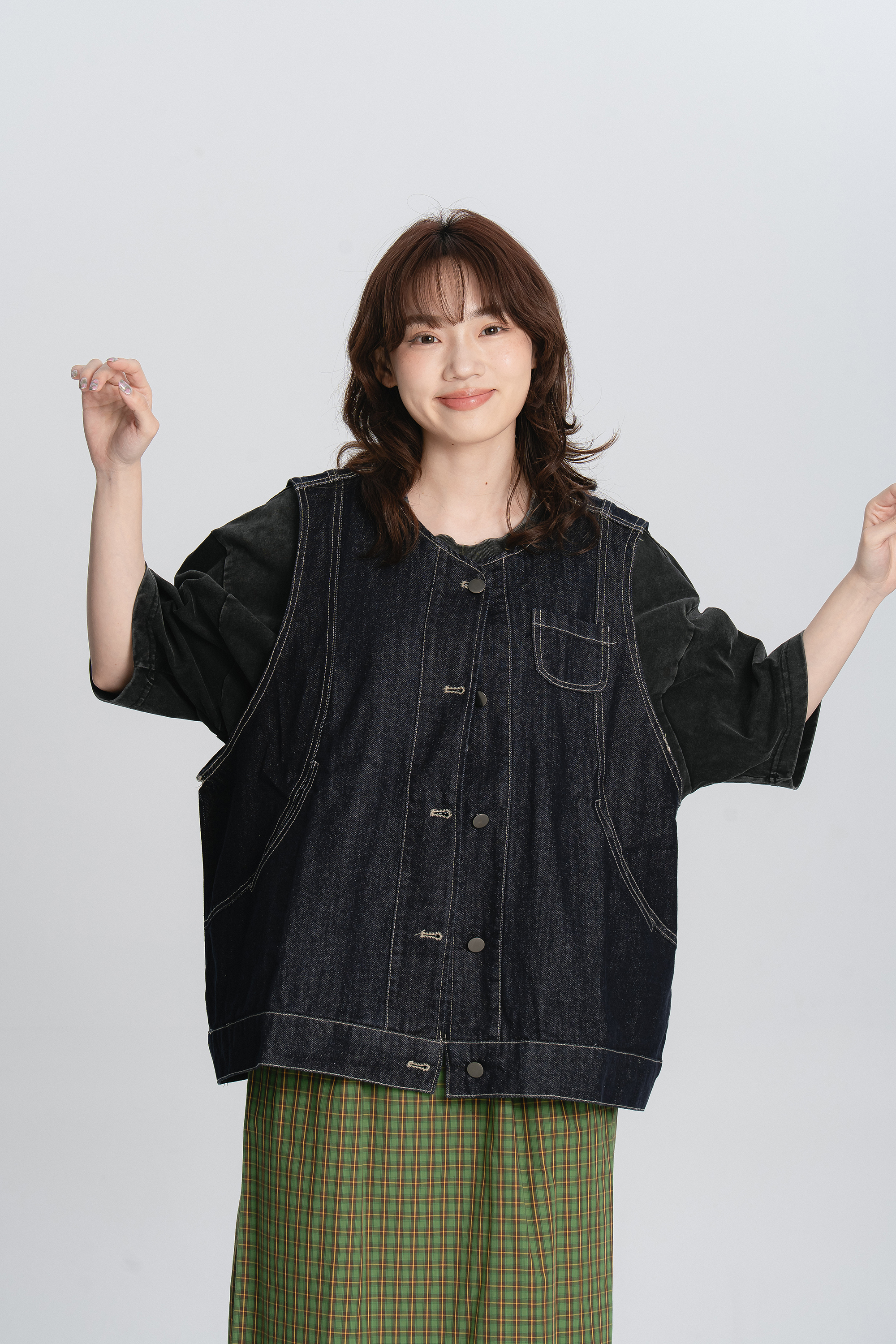 日系明線寬鬆黑牛仔背心