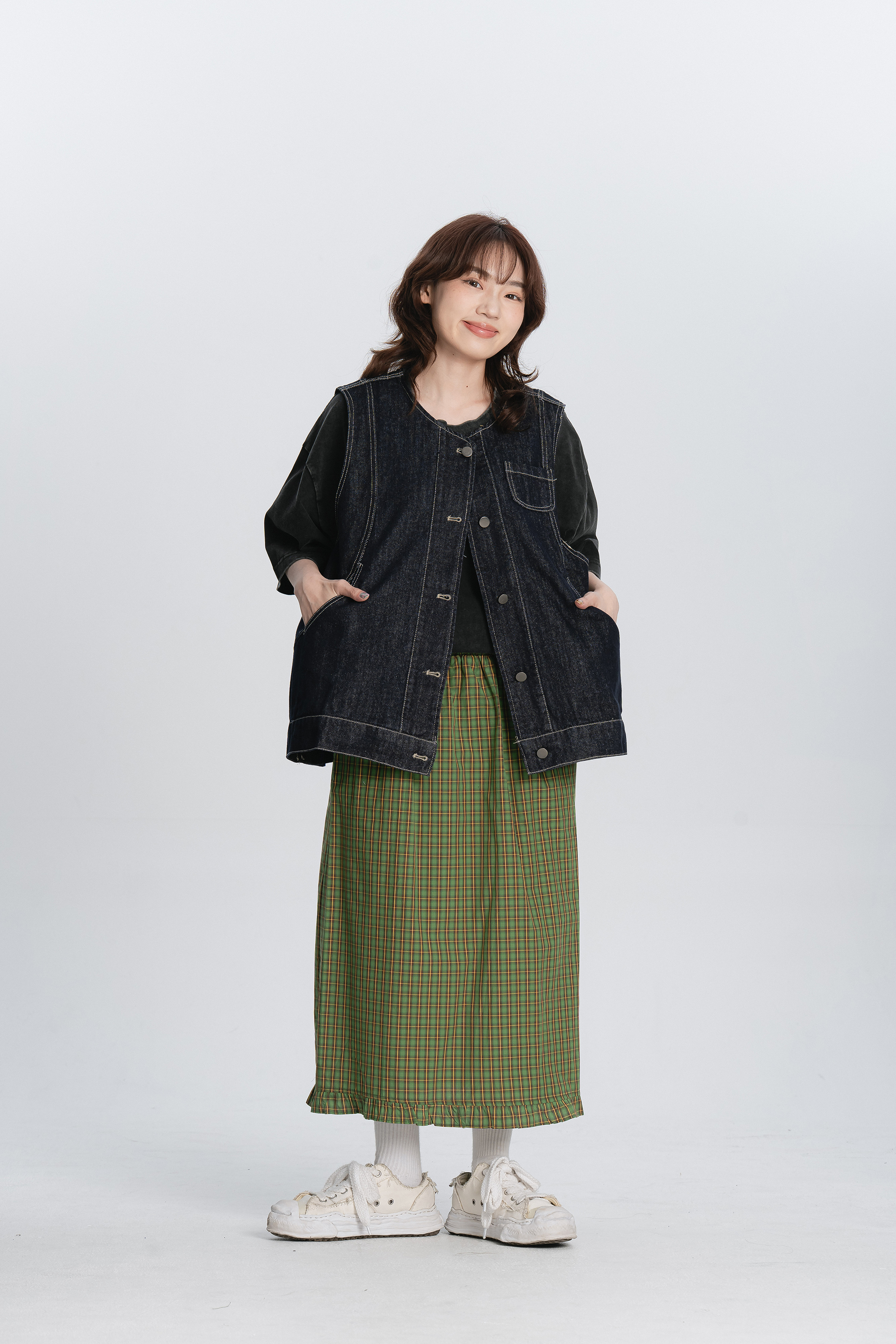 日系明線寬鬆黑牛仔背心