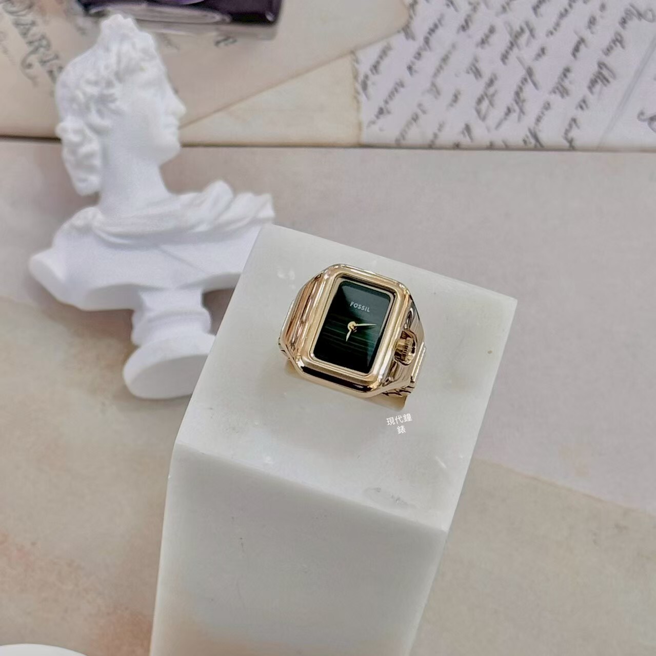 【FOSSIL】Raquel Watch Ring 手錶戒指 (綠)ES5448 14mm 現代鐘錶