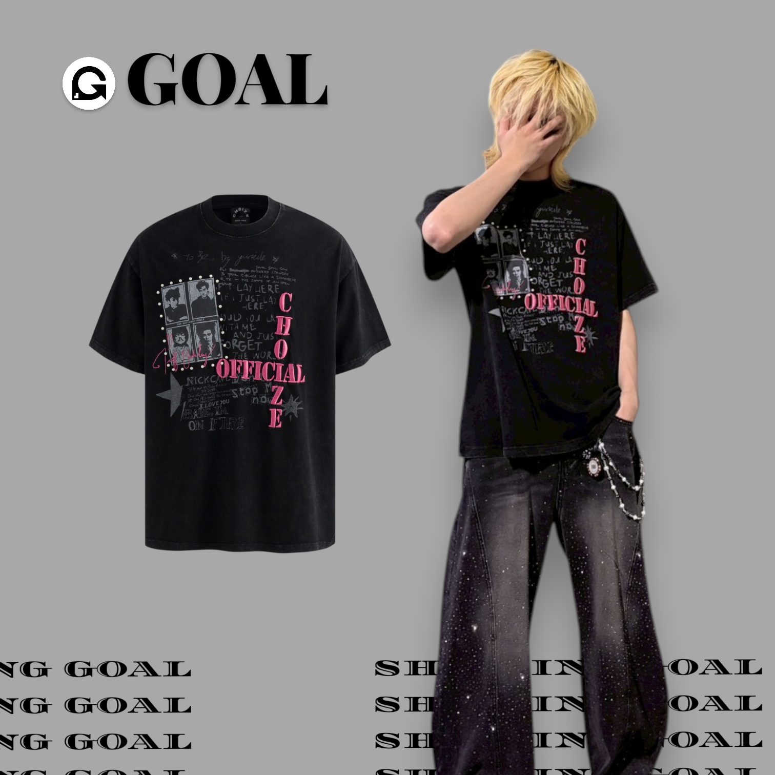 (GOAL) CHOIZE 美式重磅搖滾刺繡珍珠短T H772