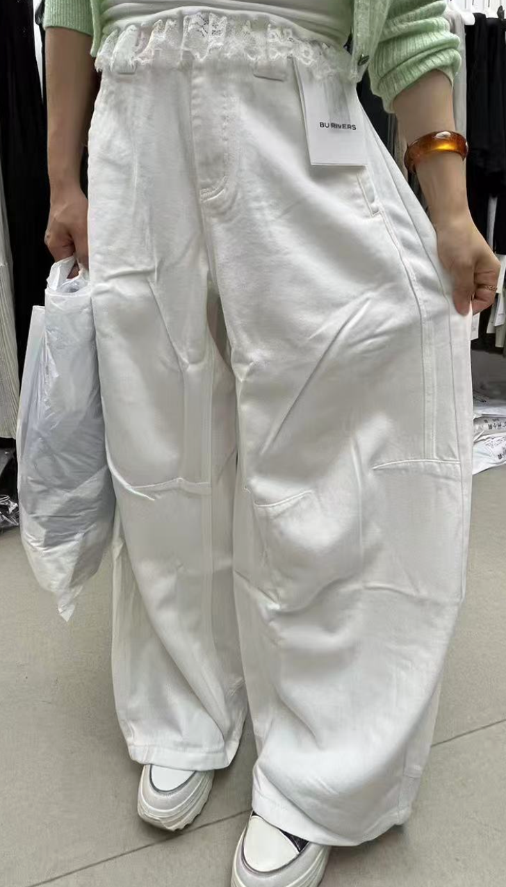 0403gz35-春季服飾-型格寬鬆闊腿白色牛仔褲(A35)