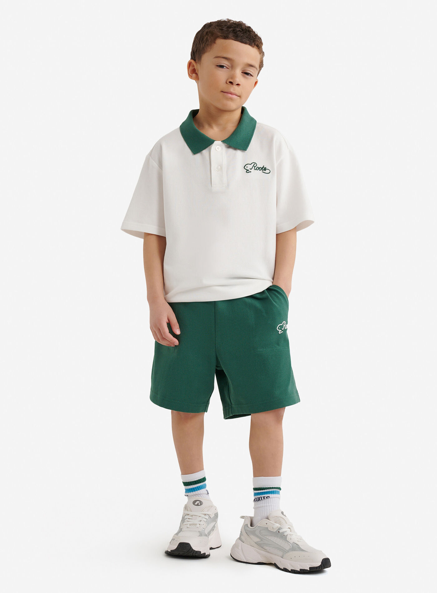 ROOTS 男大童 刺繡海狸字樣 網眼材質 POLO衫 (2色)
