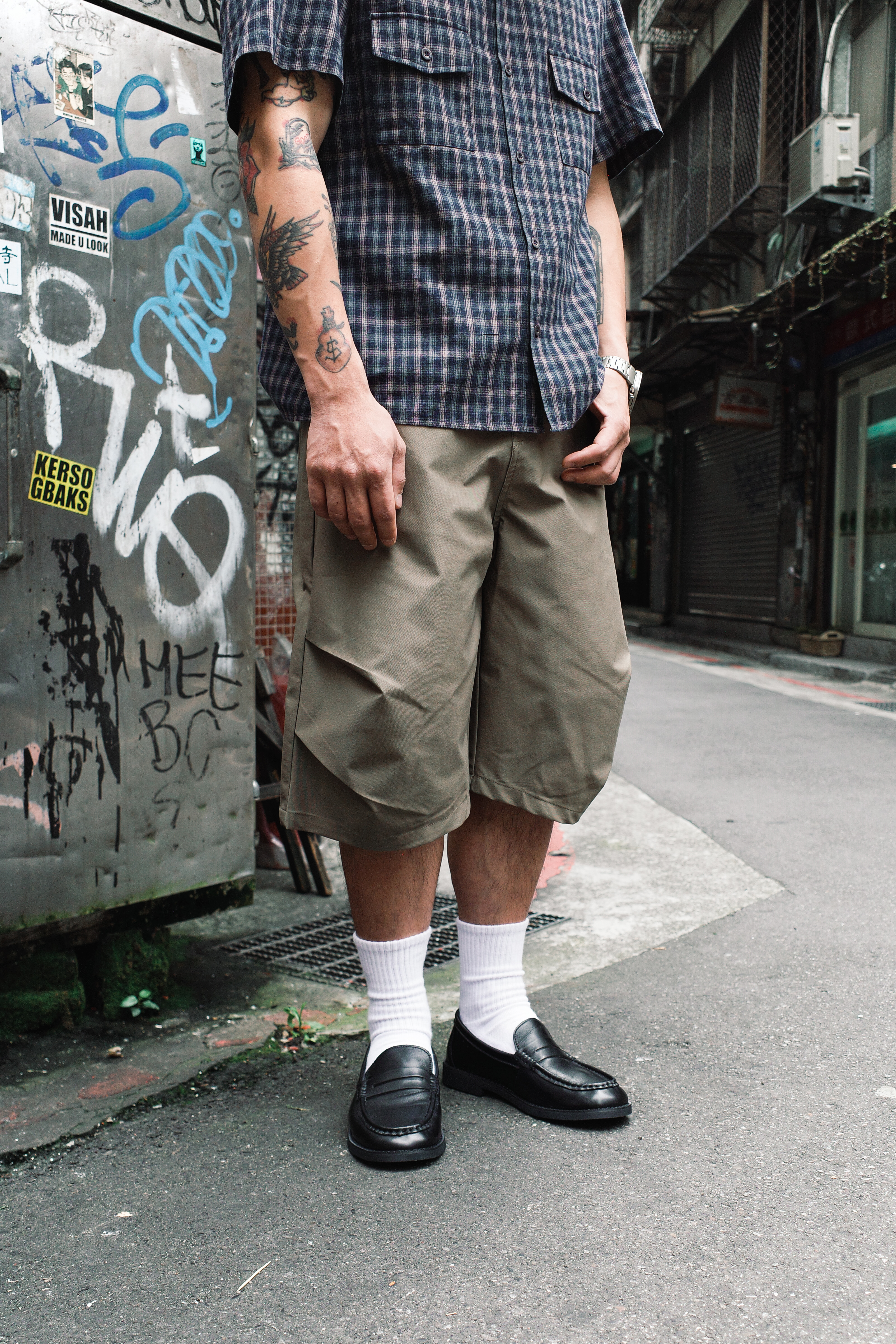 『AlwaysGoodDay』皺褶 立體剪裁 七分 工裝 短褲