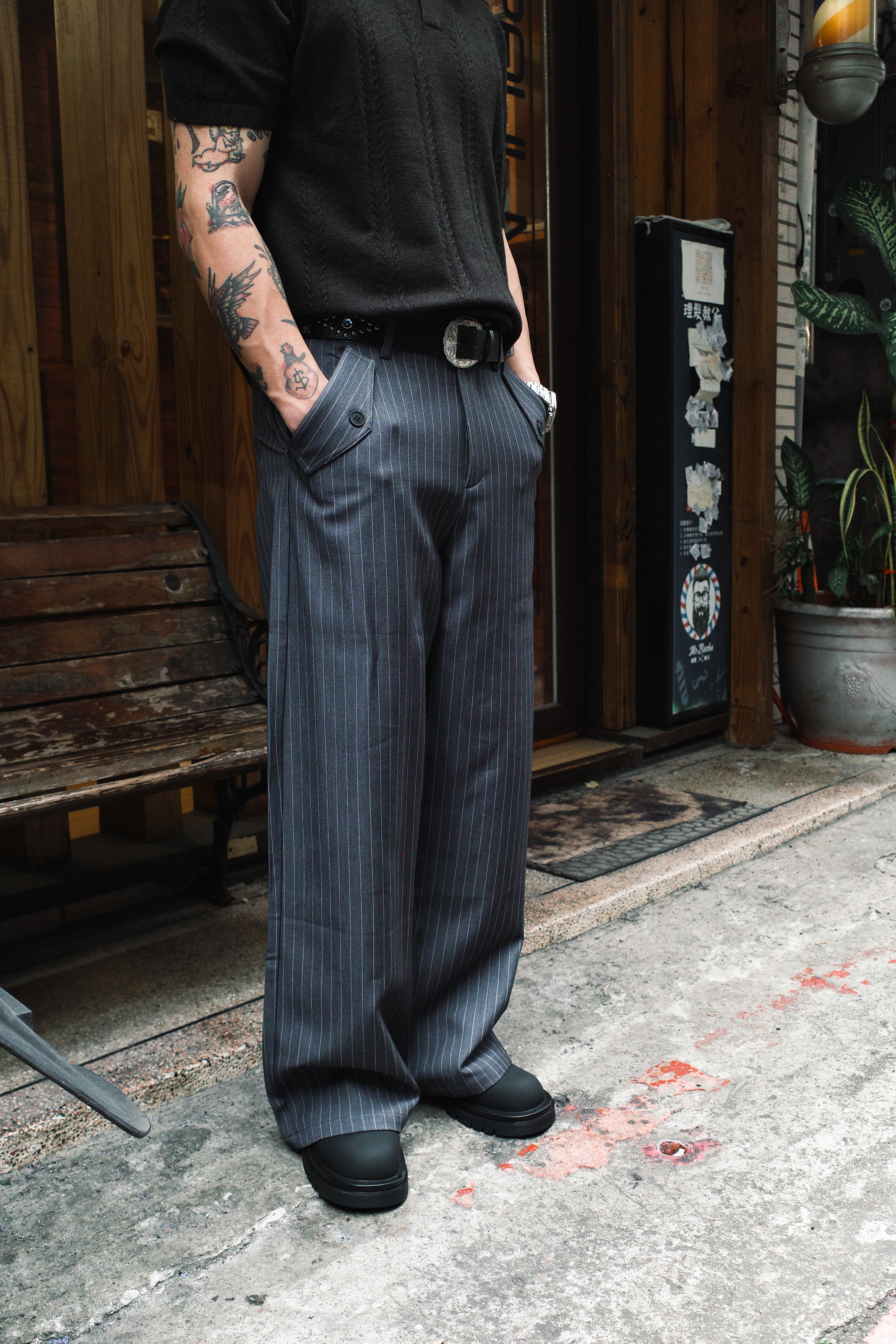『Always_Good』打摺 直條紋 西裝 長褲