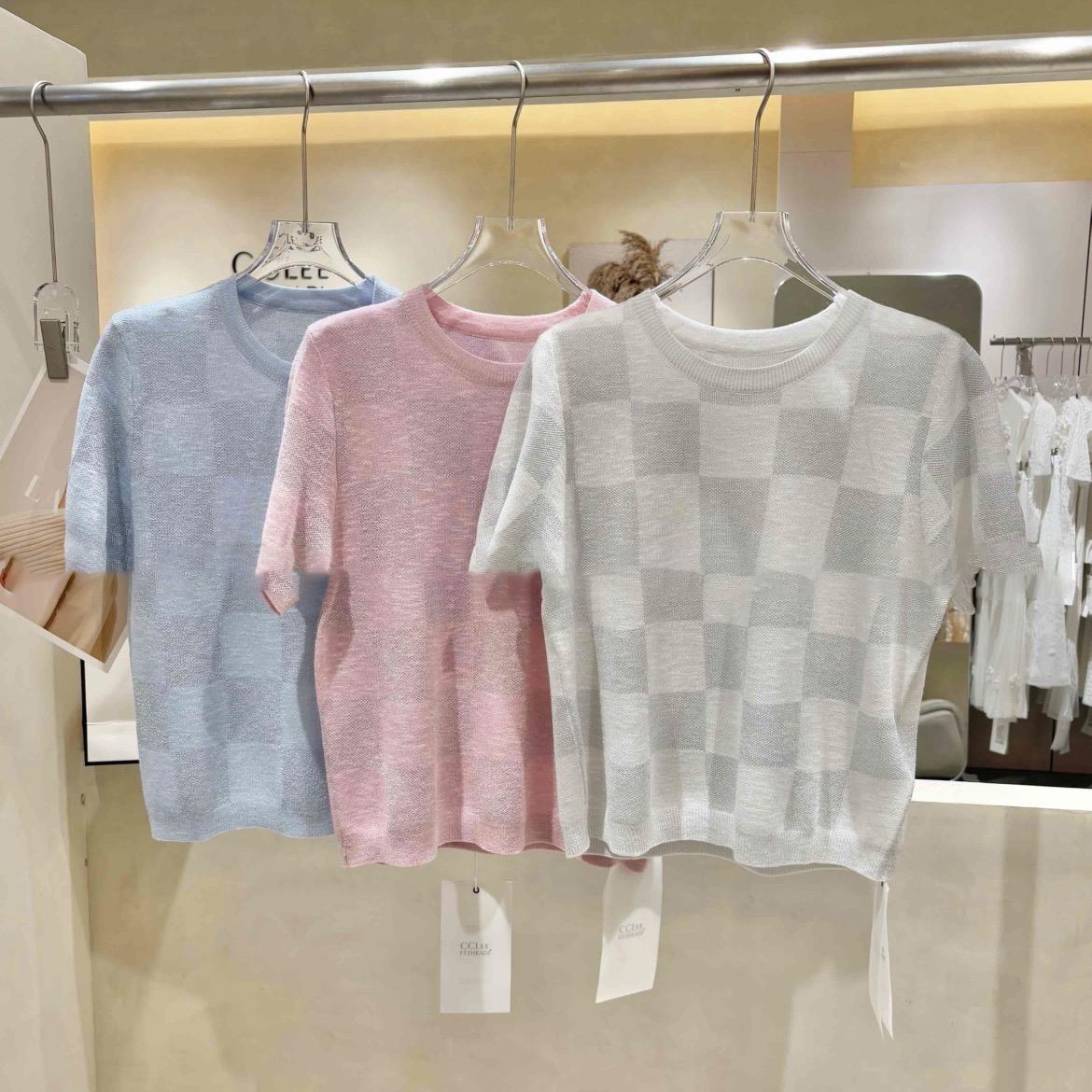 0403gz14-春季服飾-格子撞色圓領針織線衫-均碼(A14)