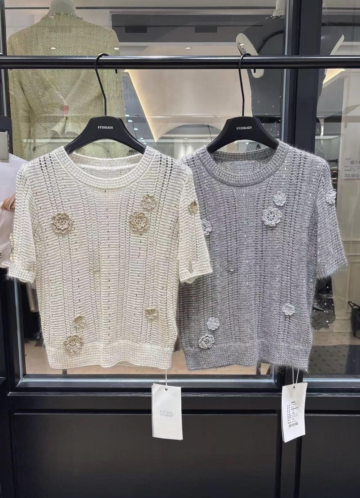 0403gz16-春季服飾-小香風立體花朵手工針織衫(A16)