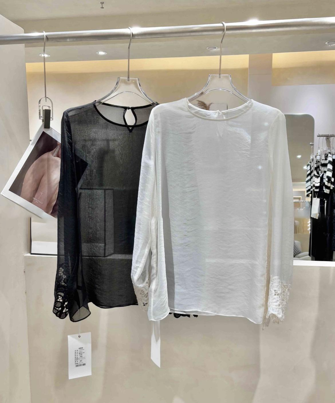 0403gz20-春季服飾-全新中式刺繡亮片疊穿寬鬆打底長袖襯衫-均碼(A20)