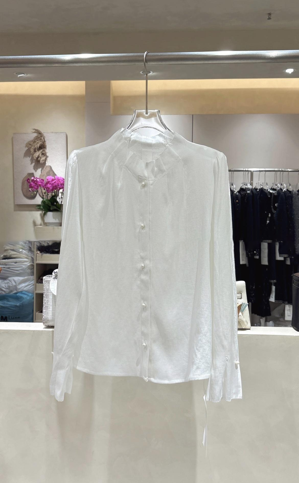 0403gz21-春季服飾-木耳邊立領雪紡氣質長袖(A21)