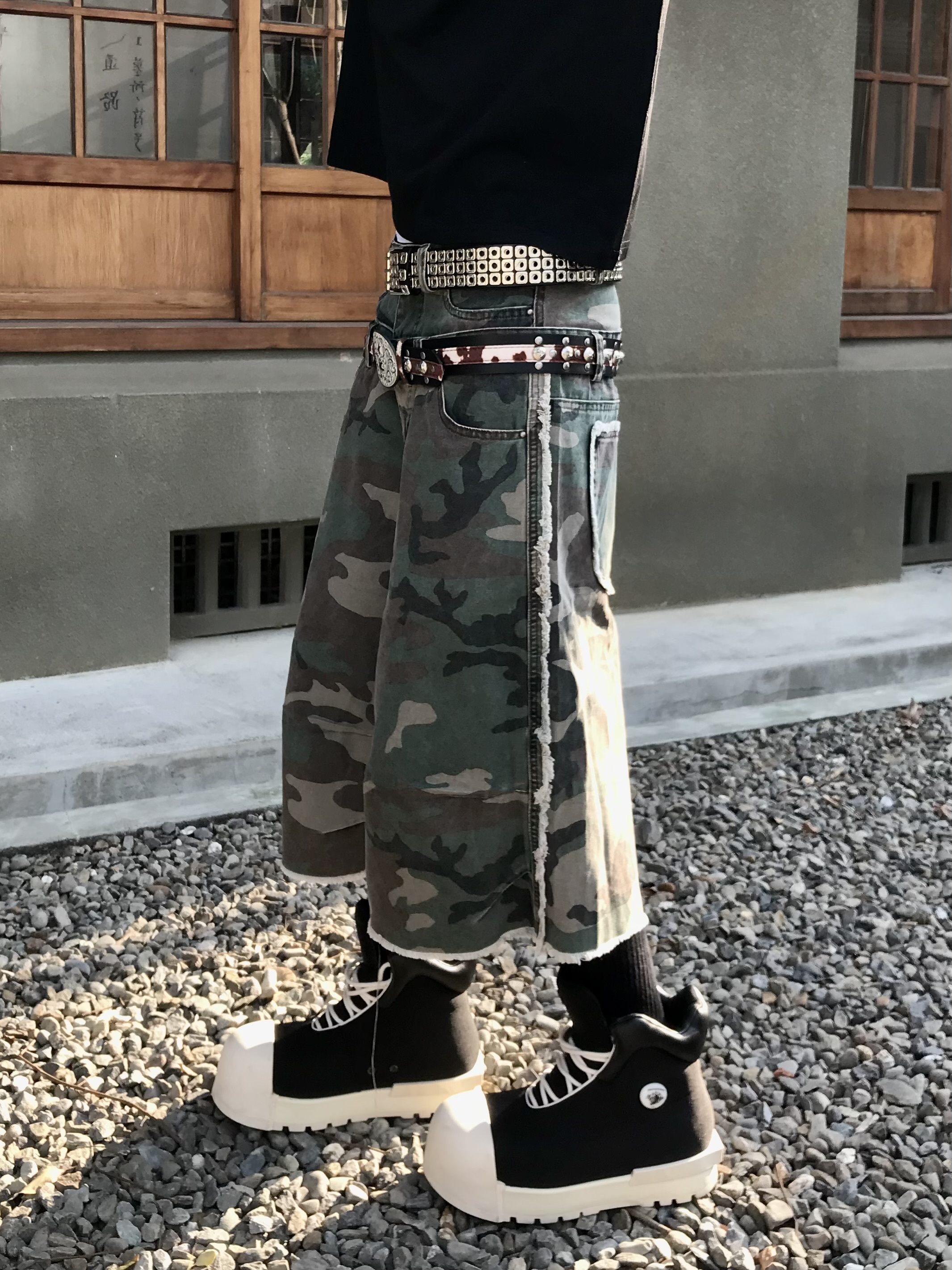 衛 雙排扣 先鋒 毛邊 迷彩七分褲