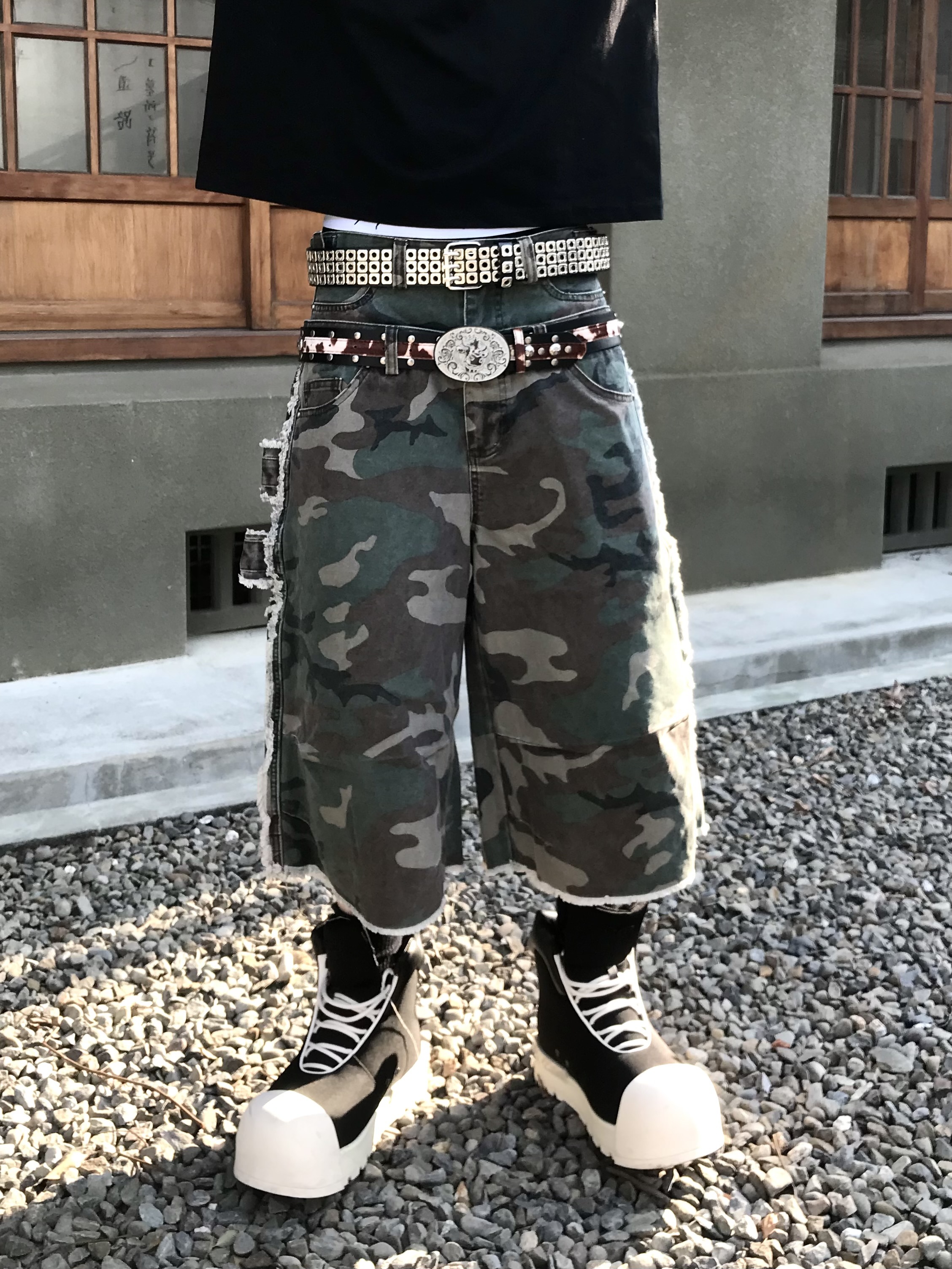 衛 雙排扣 先鋒 毛邊 迷彩七分褲