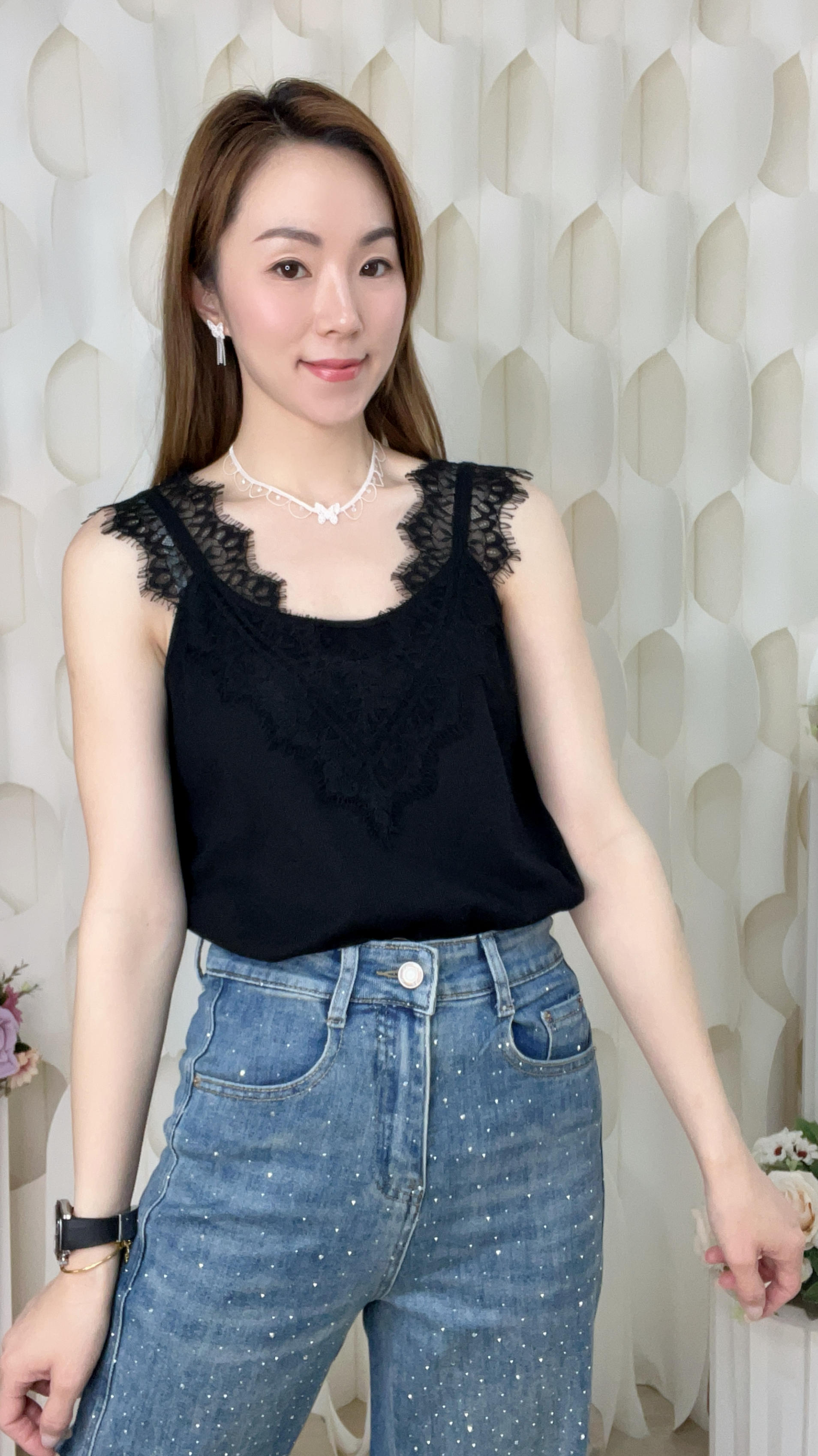 LACE邊V領棉質背心(胸38-48 腰36-44 長23吋) 810885 #0304clo