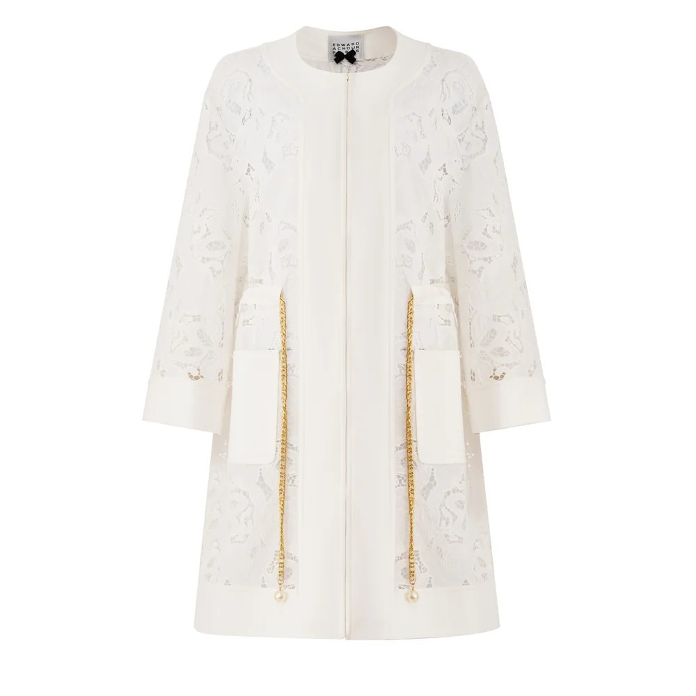 1EA0408-099 [EDWARD ACHOUR] Lace Long-line Jacket White #100123/1017 (EU)