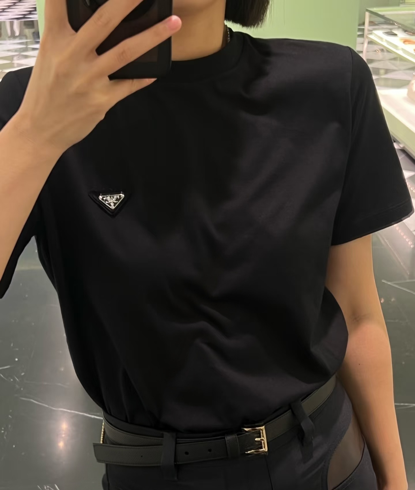PRADA 黑色 三角標 Tee 女款