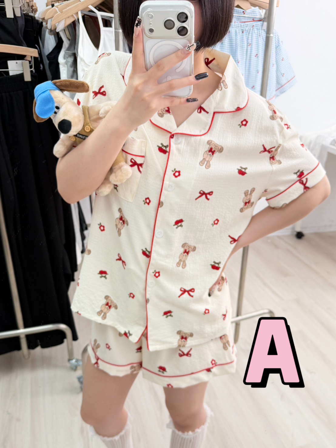 H03可愛短袖睡衣套裝（上衣+短褲）