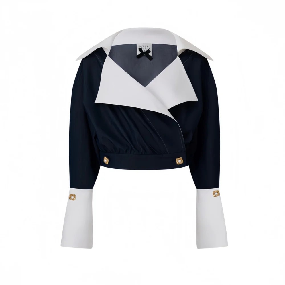 1EA0408-102 [EDWARD ACHOUR] Cropped Contrast Wrap Jacket White/Denim #100133/1028 (EU)